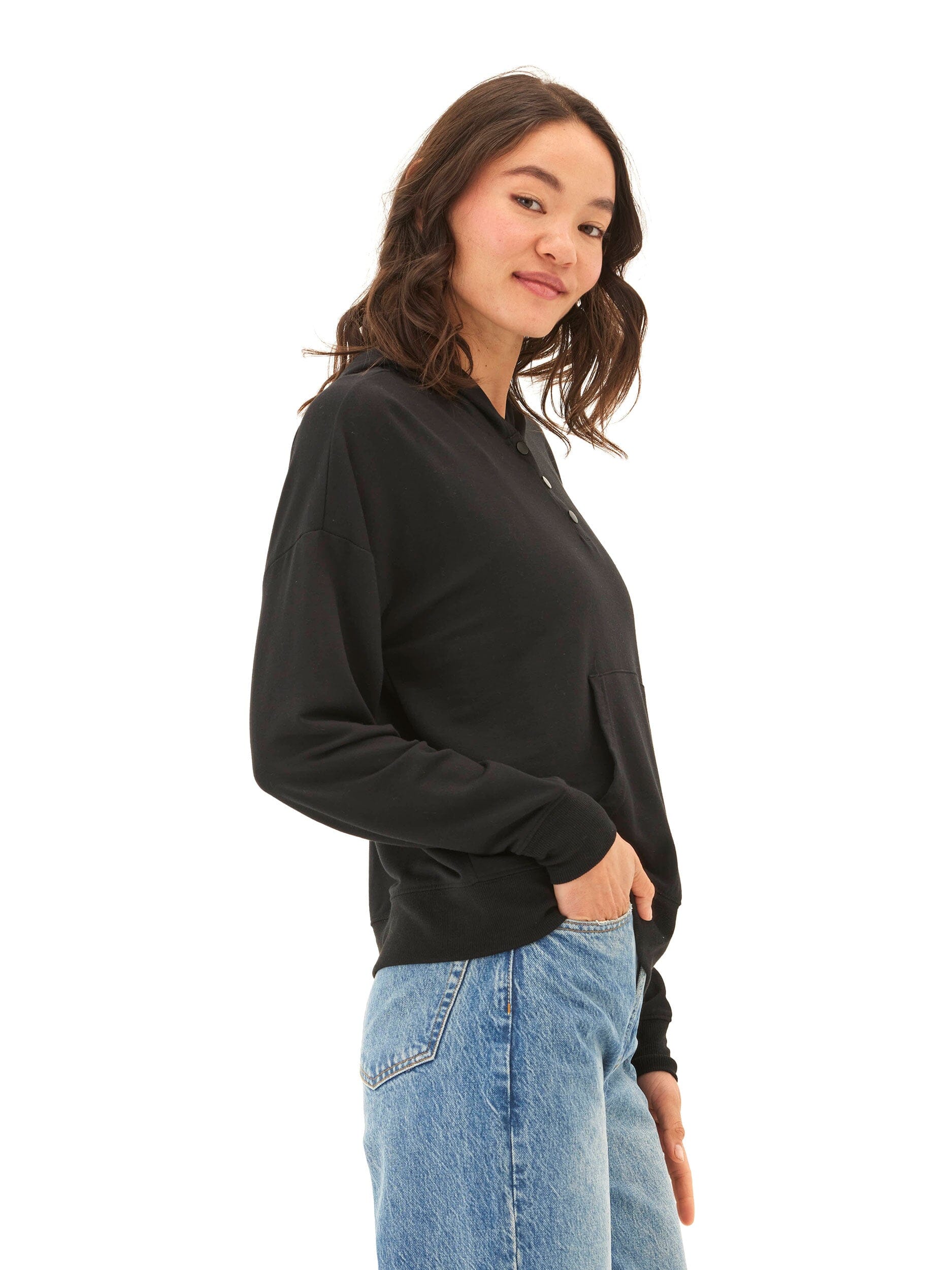 Diyanna Modal Terry Henley Hoodie - Relaxed Fit Everyday Pullover
