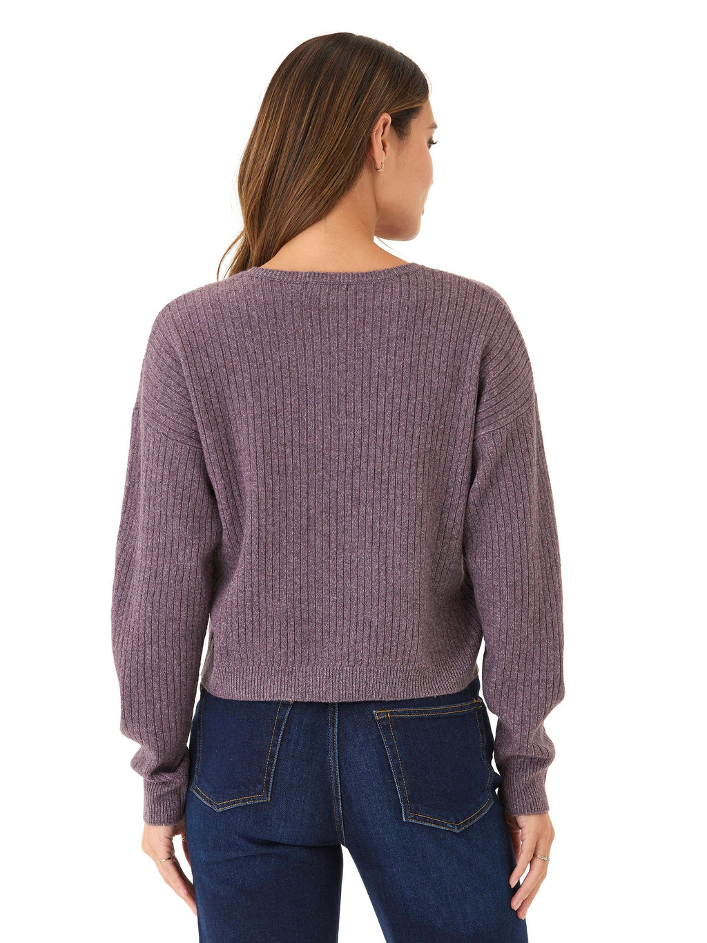 Yvonne Cozy Rib Pullover Sweater in Purple and Heathered Mauve