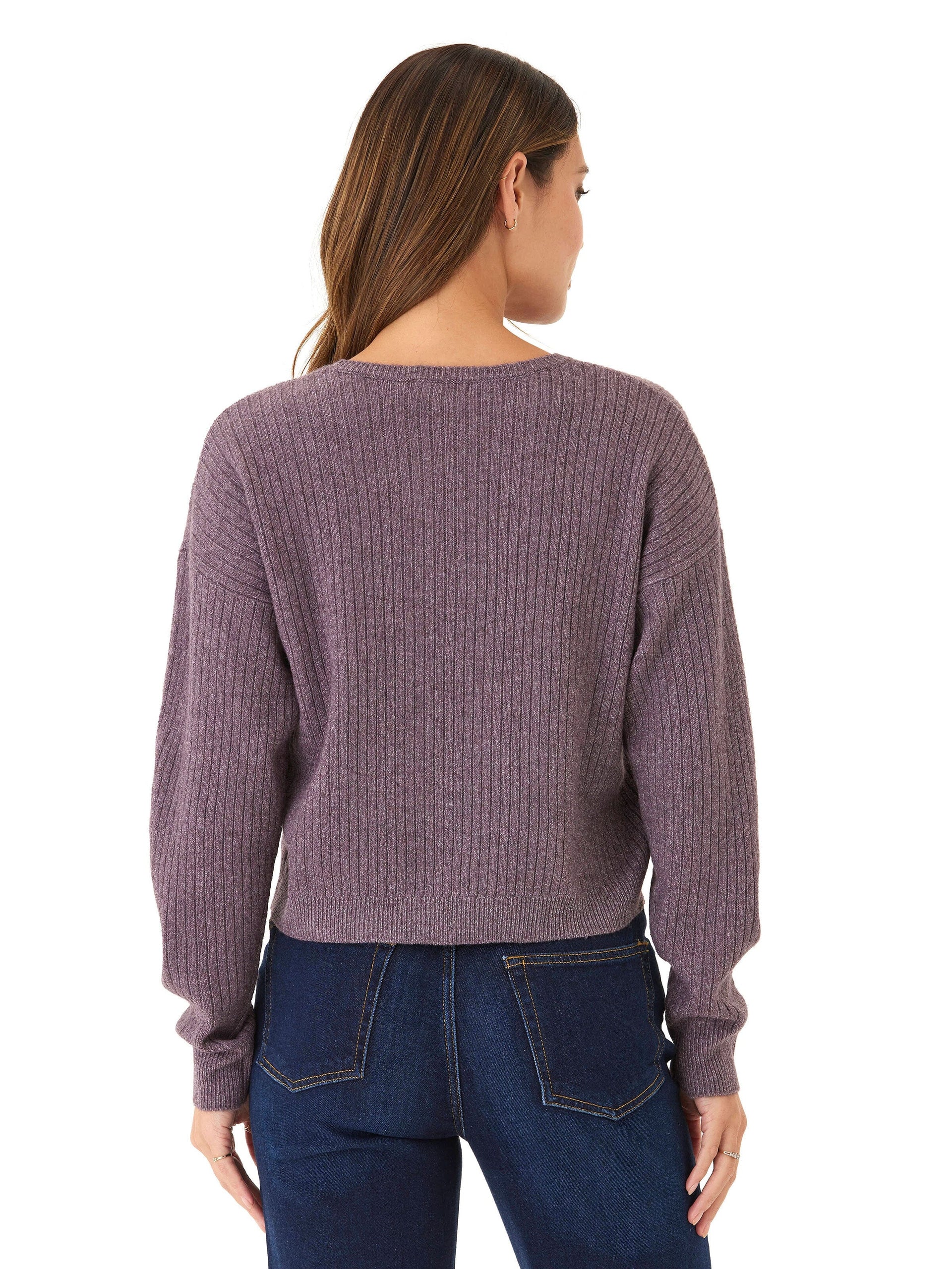 Yvonne Cozy Rib Pullover Sweater in Purple and Heathered Mauve