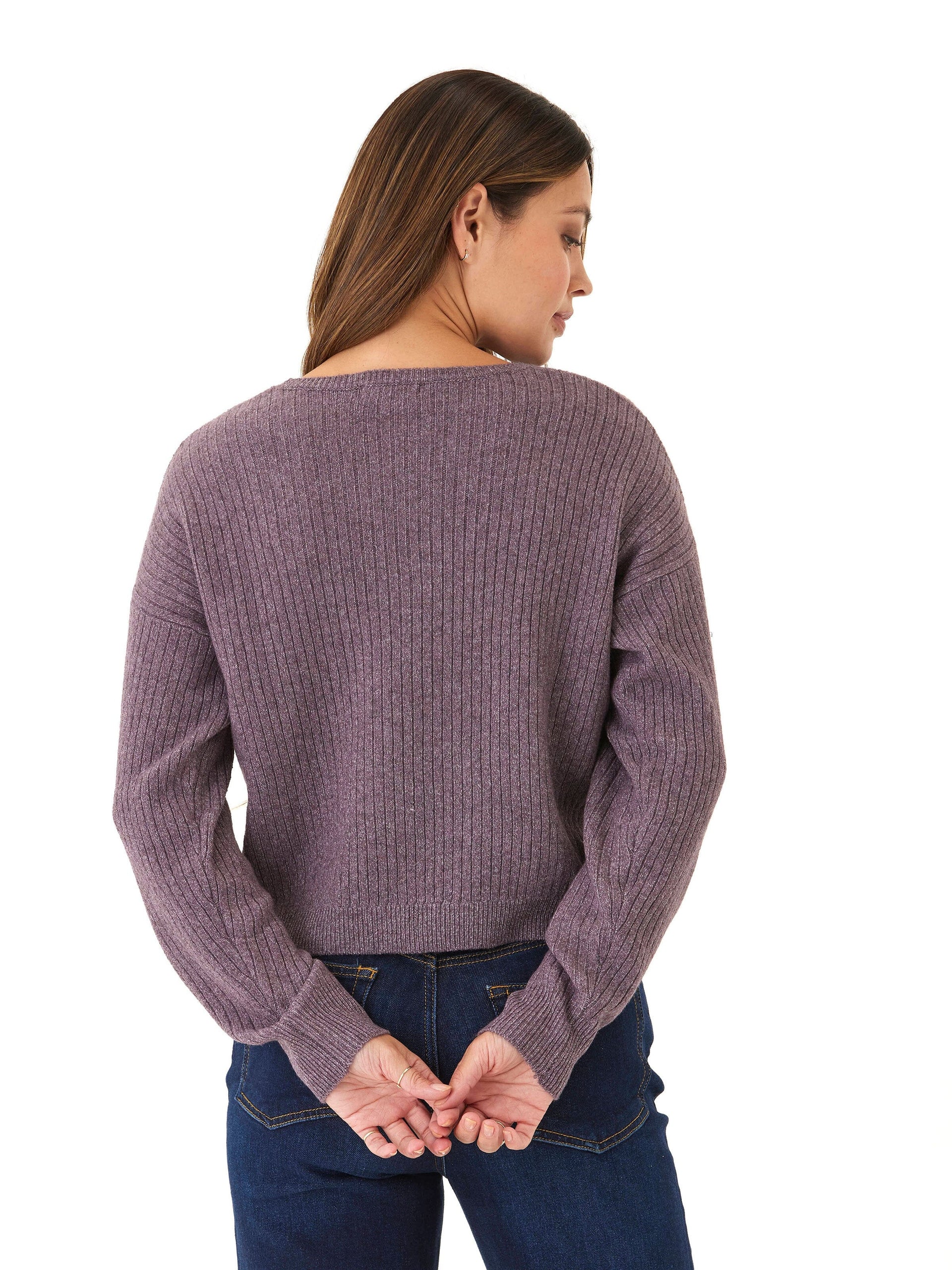 Yvonne Cozy Rib Pullover Sweater in Purple and Heathered Mauve