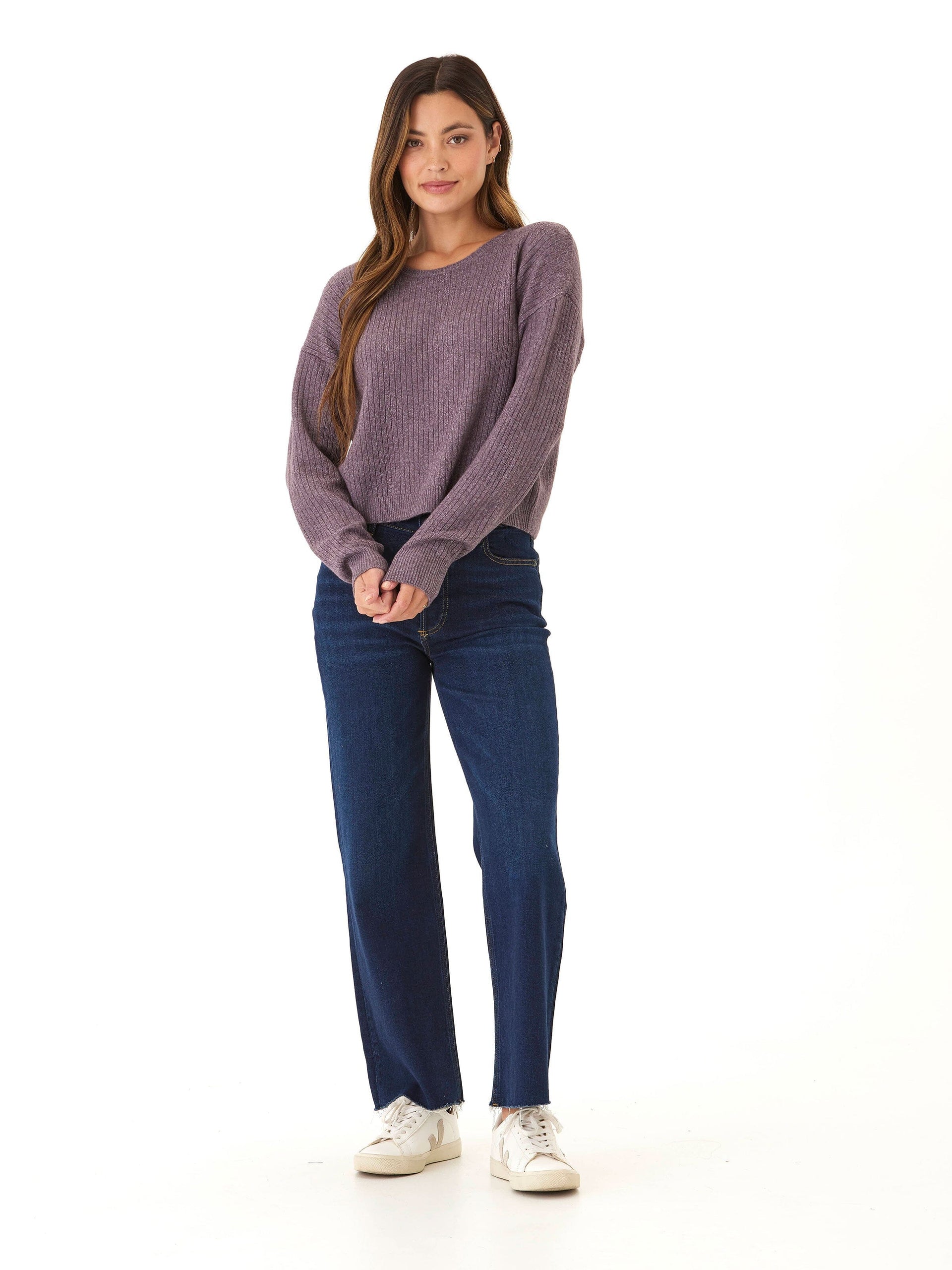 Yvonne Cozy Rib Pullover Sweater in Purple and Heathered Mauve