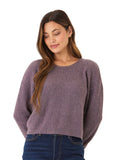 Yvonne Cozy Rib Pullover Sweater in soft heathered purple with crew neckline and long sleeves