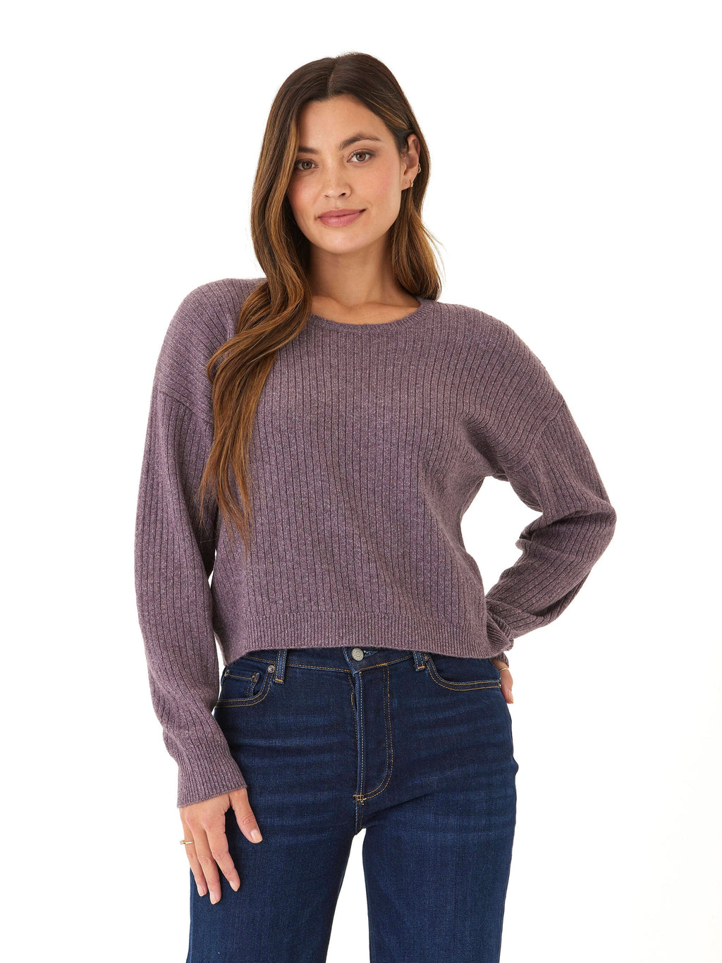 Yvonne Cozy Rib Pullover Sweater in Purple and Heathered Mauve