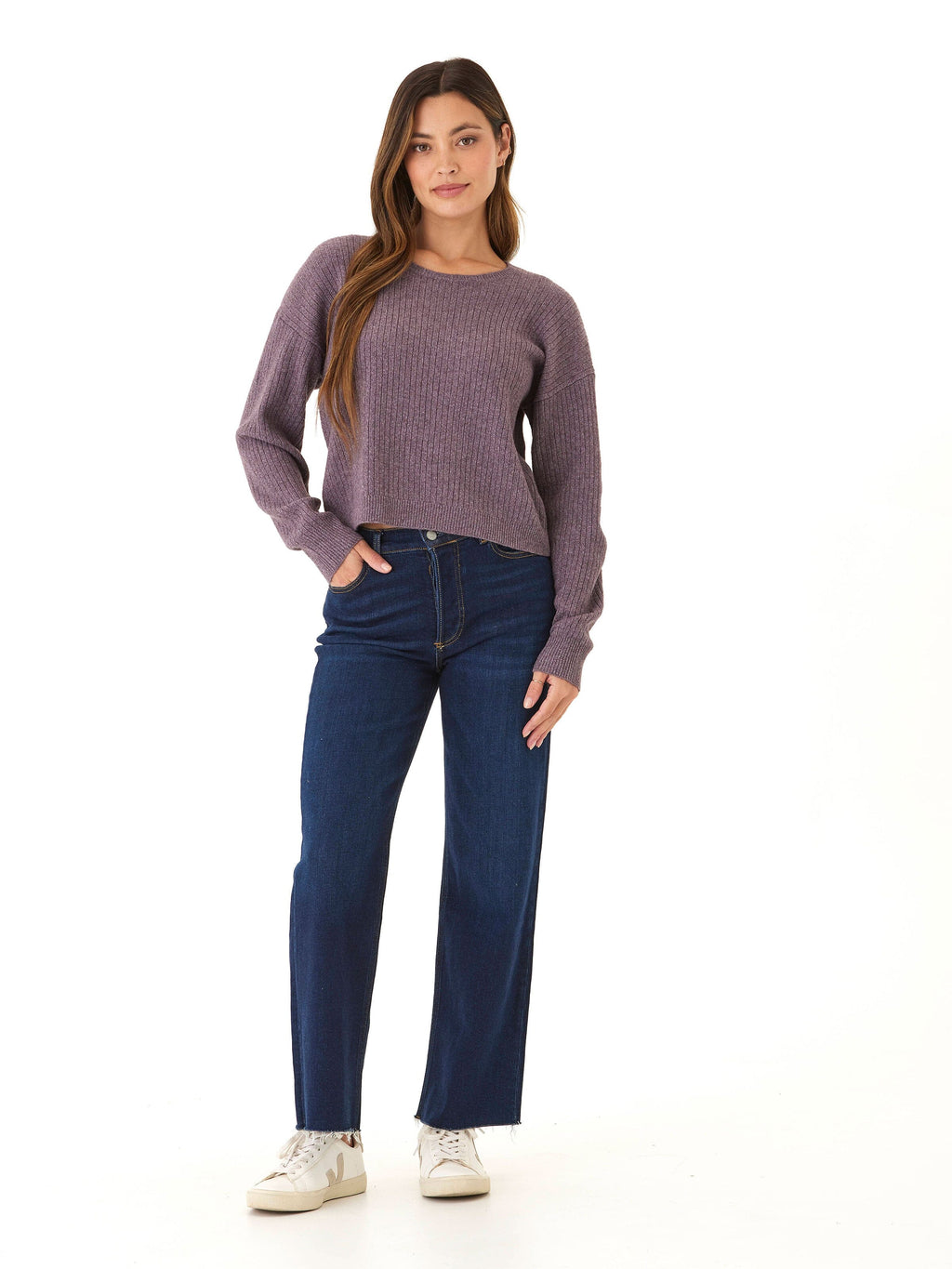 Yvonne Cozy Rib Pullover Sweater in Purple and Heathered Mauve