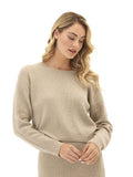 Yvonne Cozy Rib Pullover Sweater in taupe with ribbed detailing and a soft knit texture.