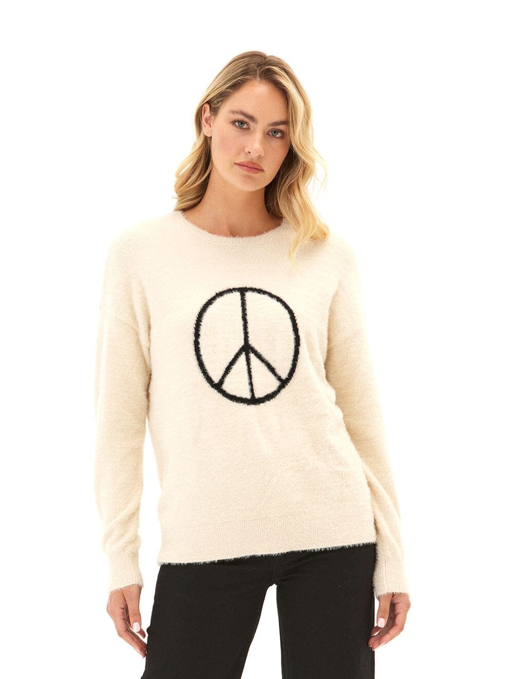 Fuzzy Knit Peace Graphic Pullover