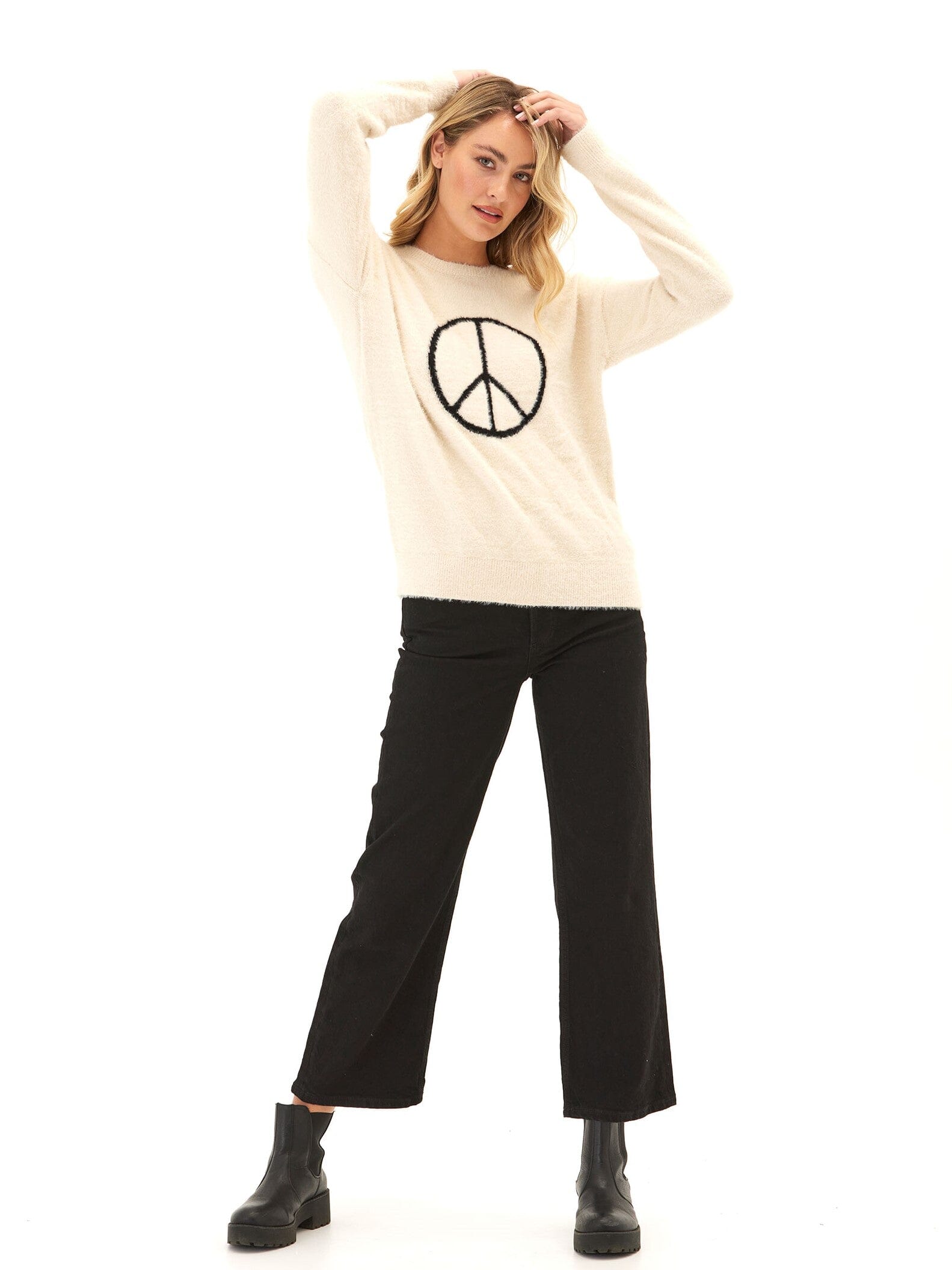 Fuzzy Knit Peace Graphic Pullover