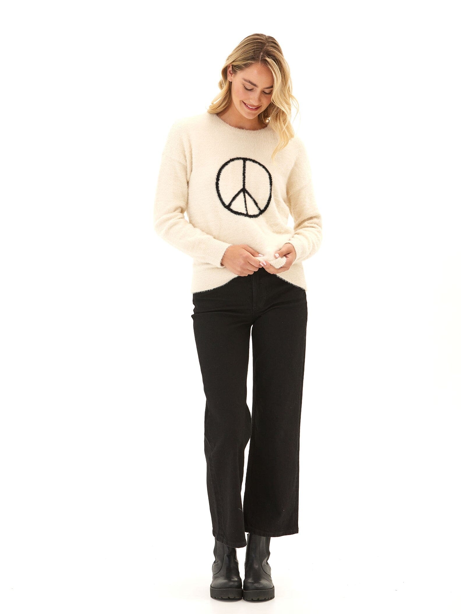 Fuzzy Knit Peace Graphic Pullover