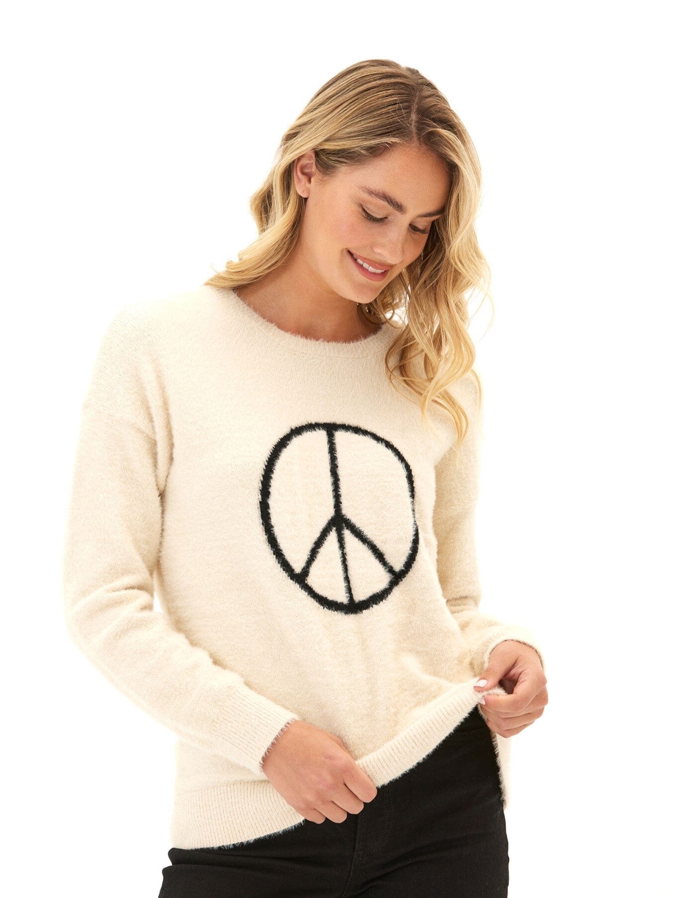 Fuzzy Knit Peace Graphic Pullover