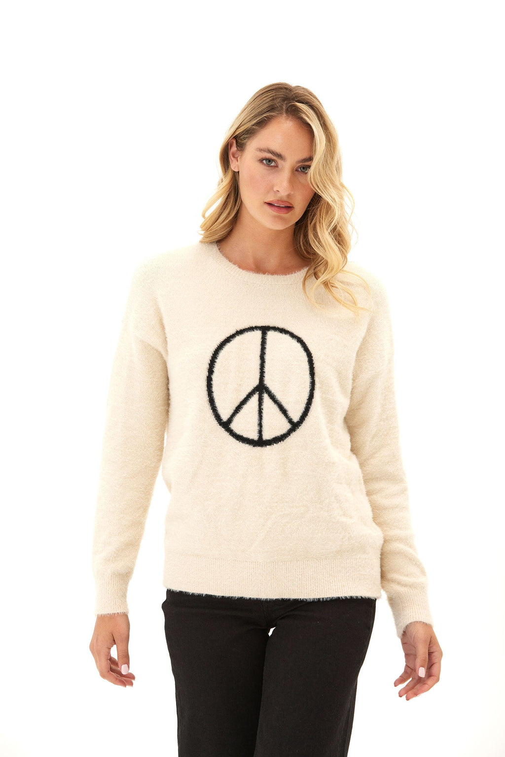 Fuzzy Knit Peace Graphic Pullover
