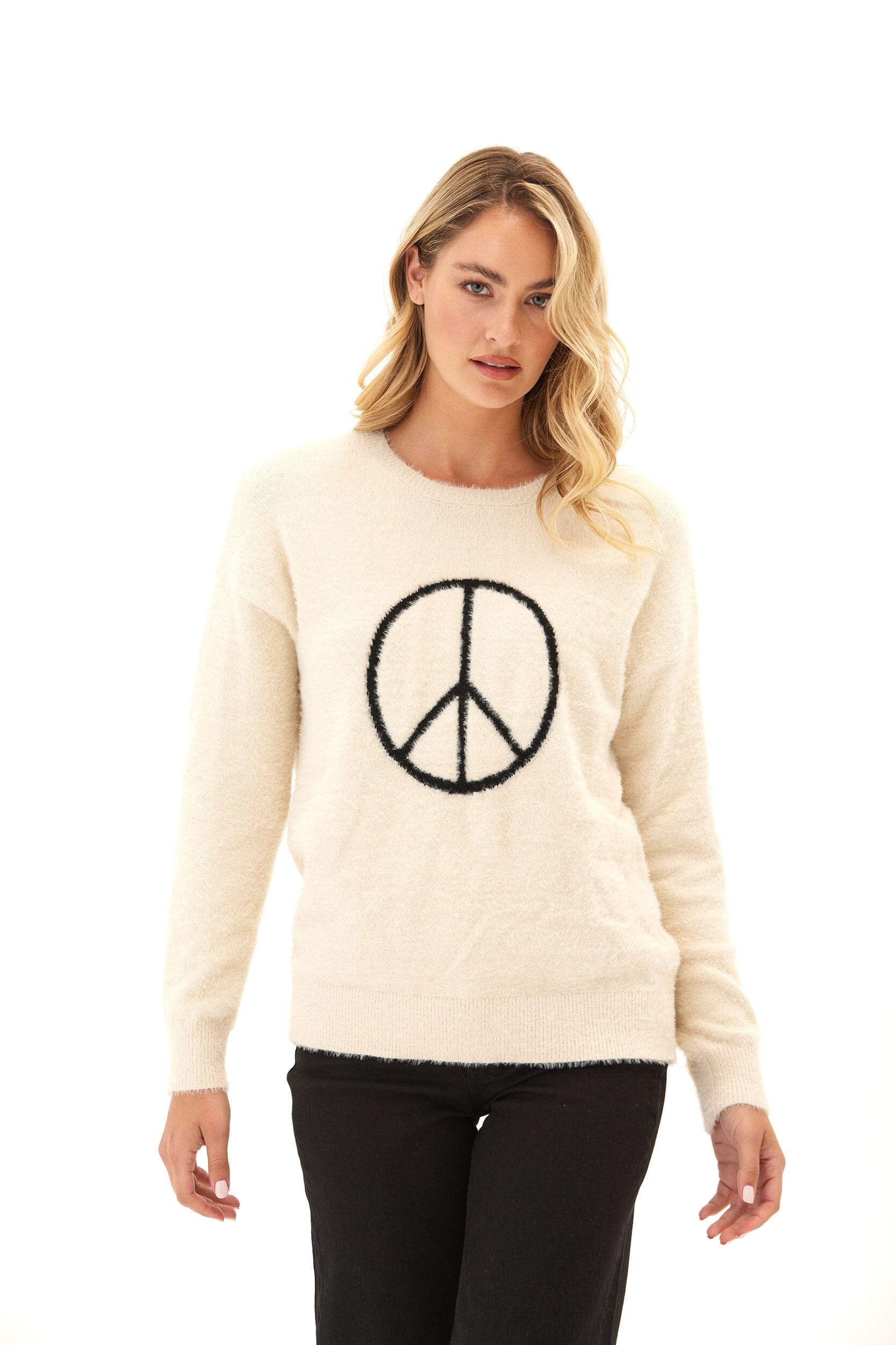 Fuzzy Knit Peace Graphic Pullover