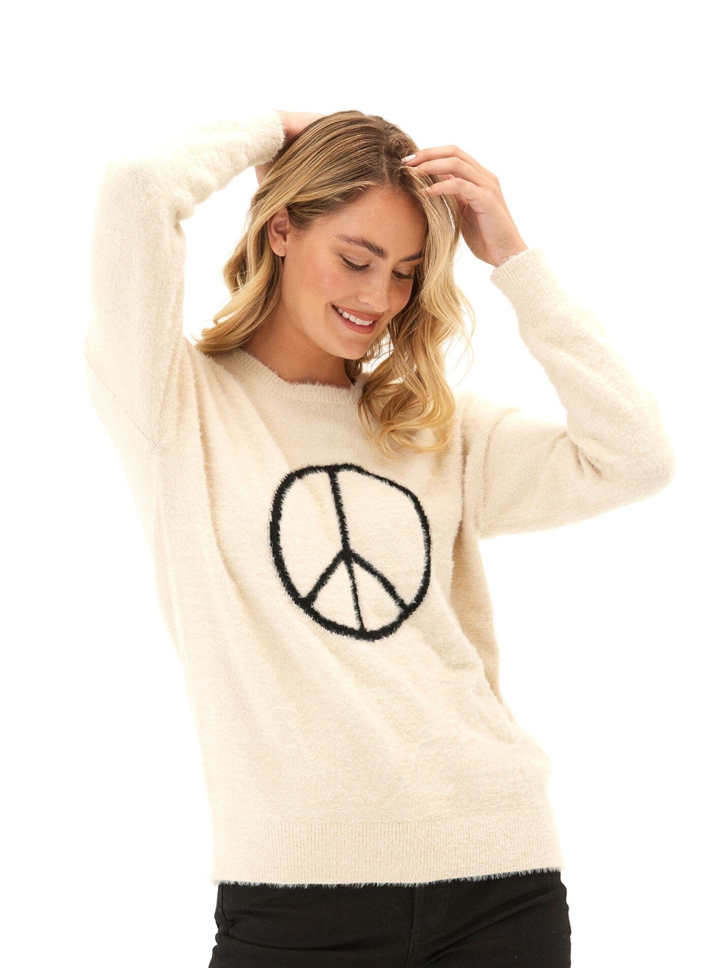 Fuzzy Knit Peace Graphic Pullover
