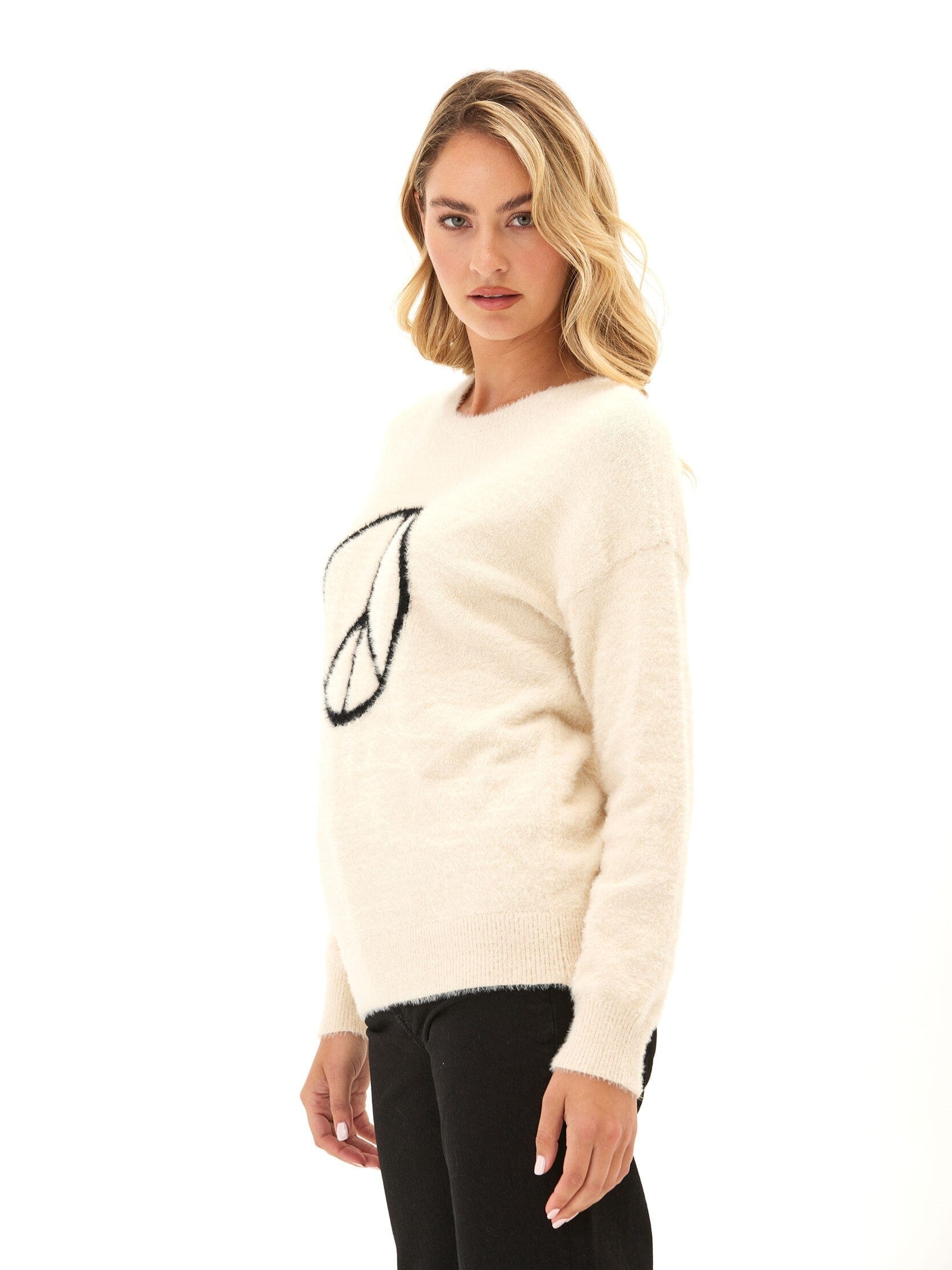 Fuzzy Knit Peace Graphic Pullover