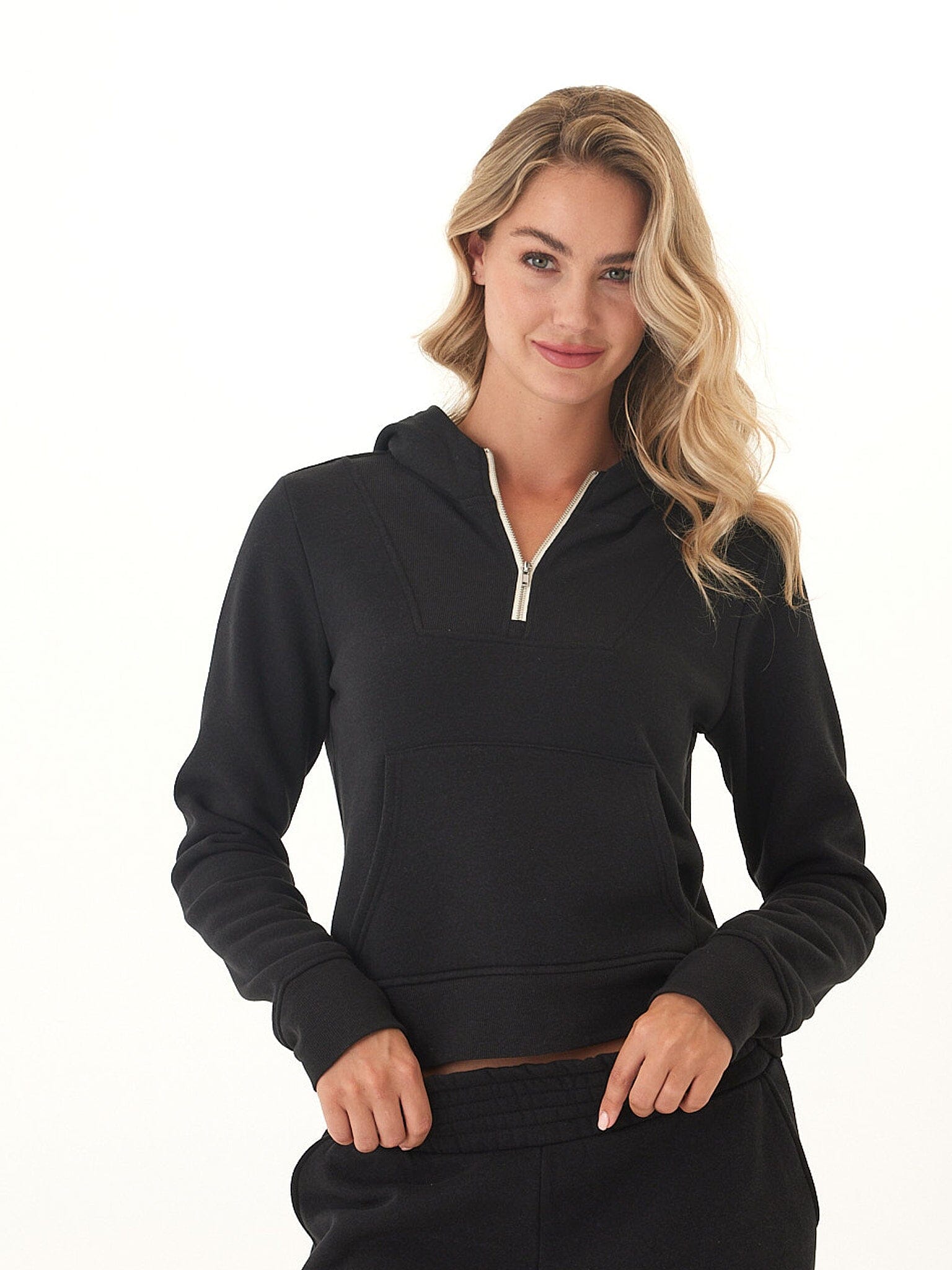 Tyra Triblend Fleece 1/4-Zip Hoodie in Black