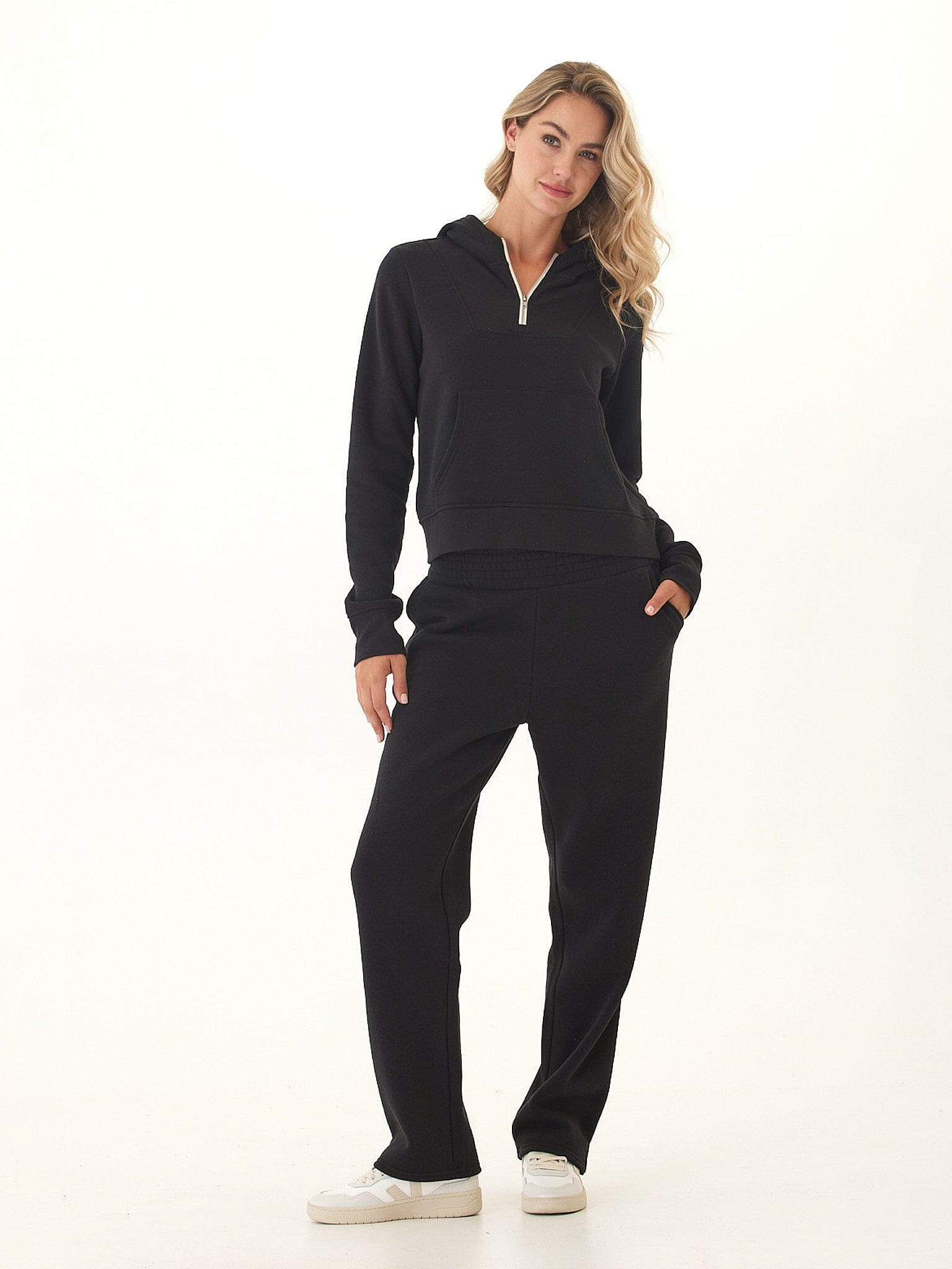 Tyra Triblend Fleece 1/4-Zip Hoodie in Black