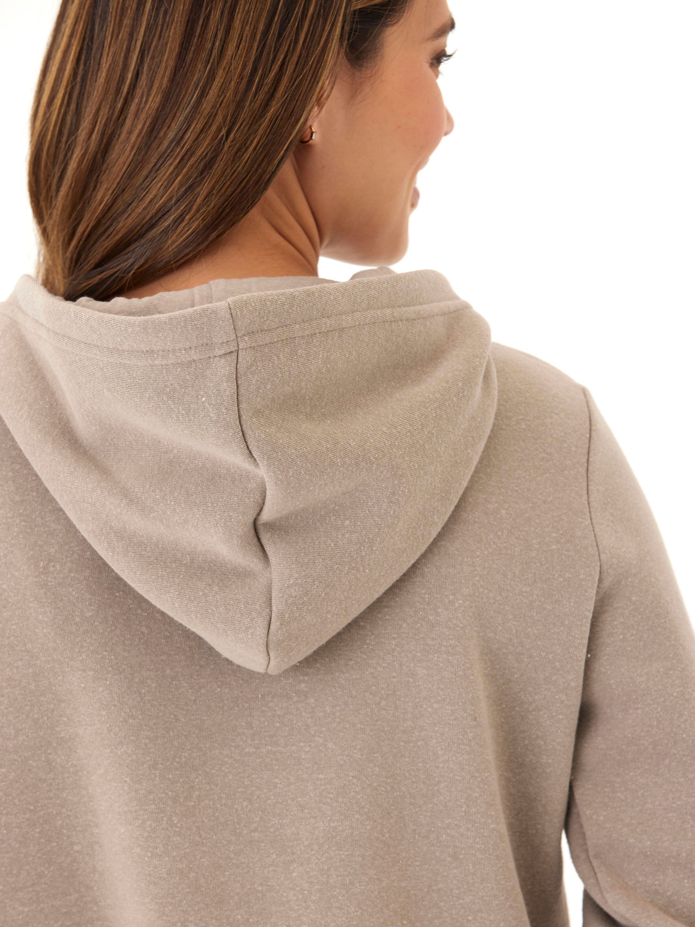 Tyra Triblend Fleece Quarter Zip Hoodie in Taupe and Beige