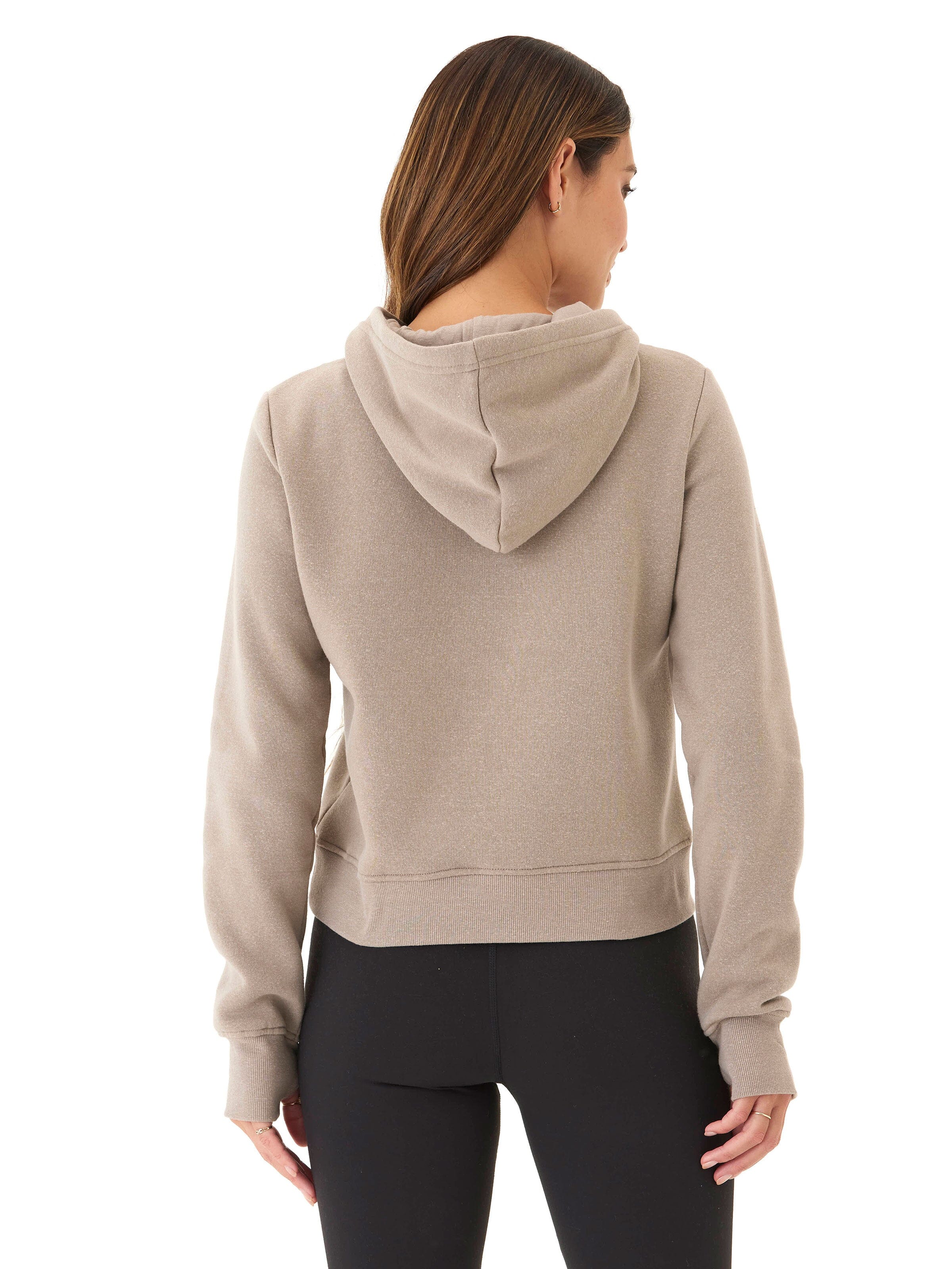 Tyra Triblend Fleece Quarter Zip Hoodie in Taupe and Beige
