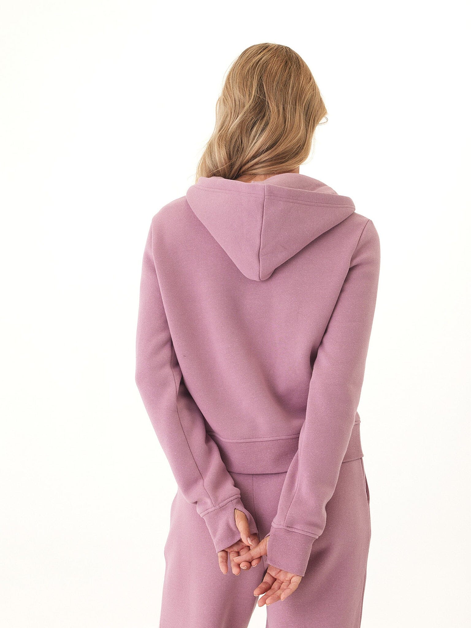 Tyra Triblend Fleece 1/4-Zip Hoodie in Mauve and Dusty-Rose