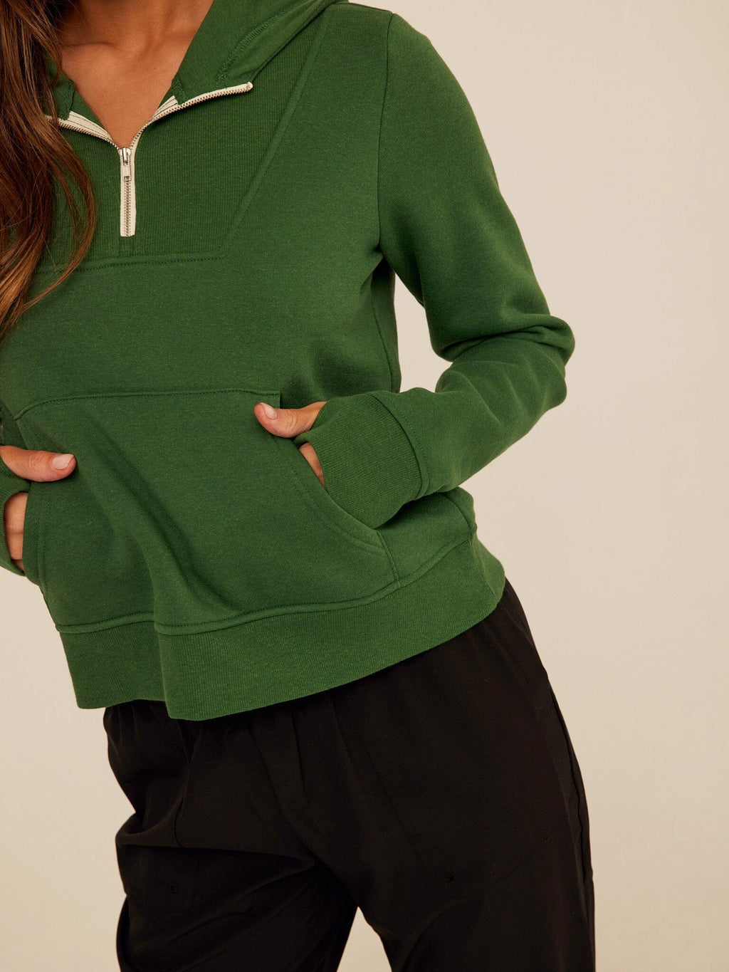 Triblend Fleece Quarter Zip Hoodie with Thumbholes and Pockets