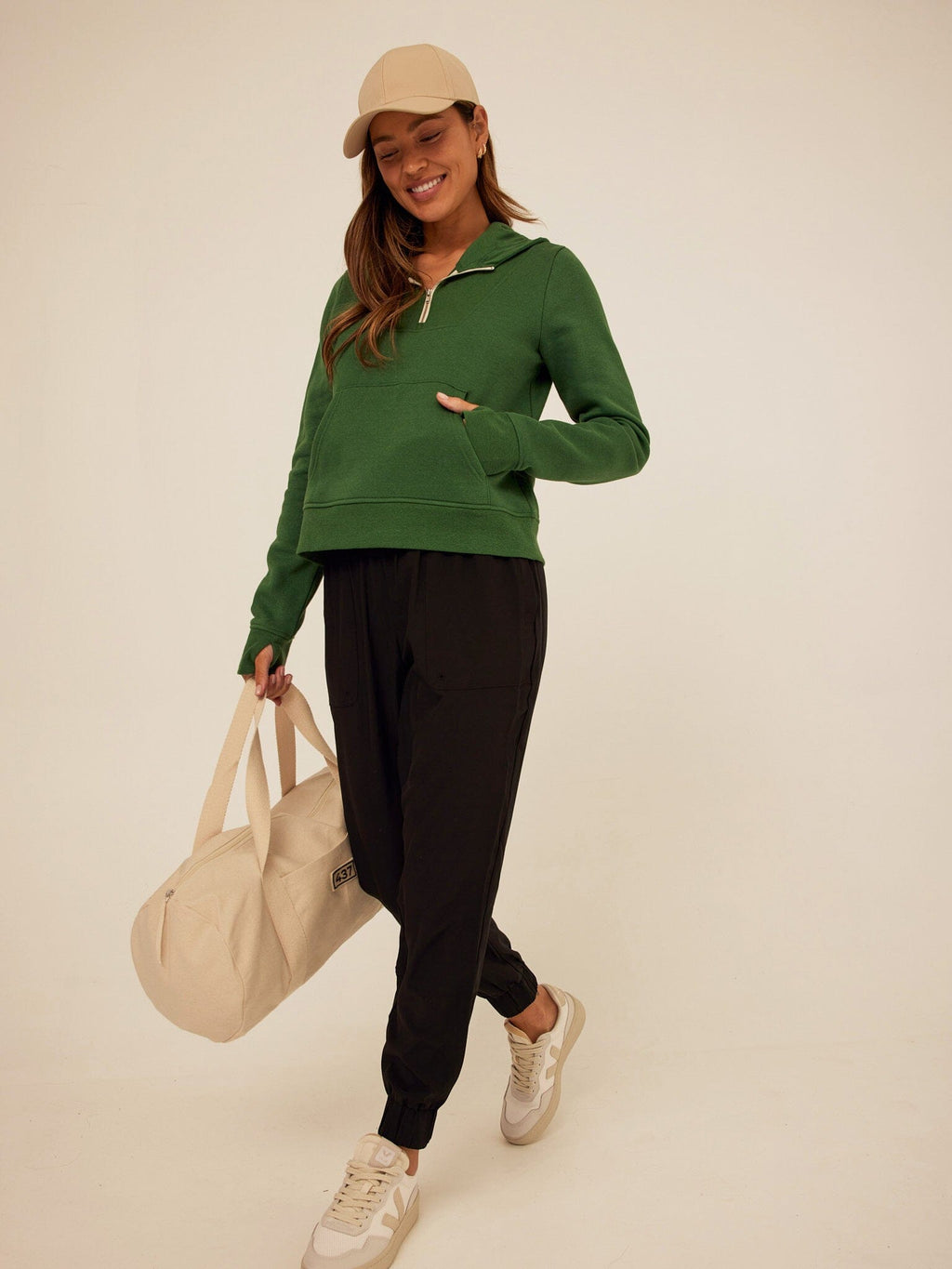 Triblend Fleece Quarter Zip Hoodie with Thumbholes and Pockets