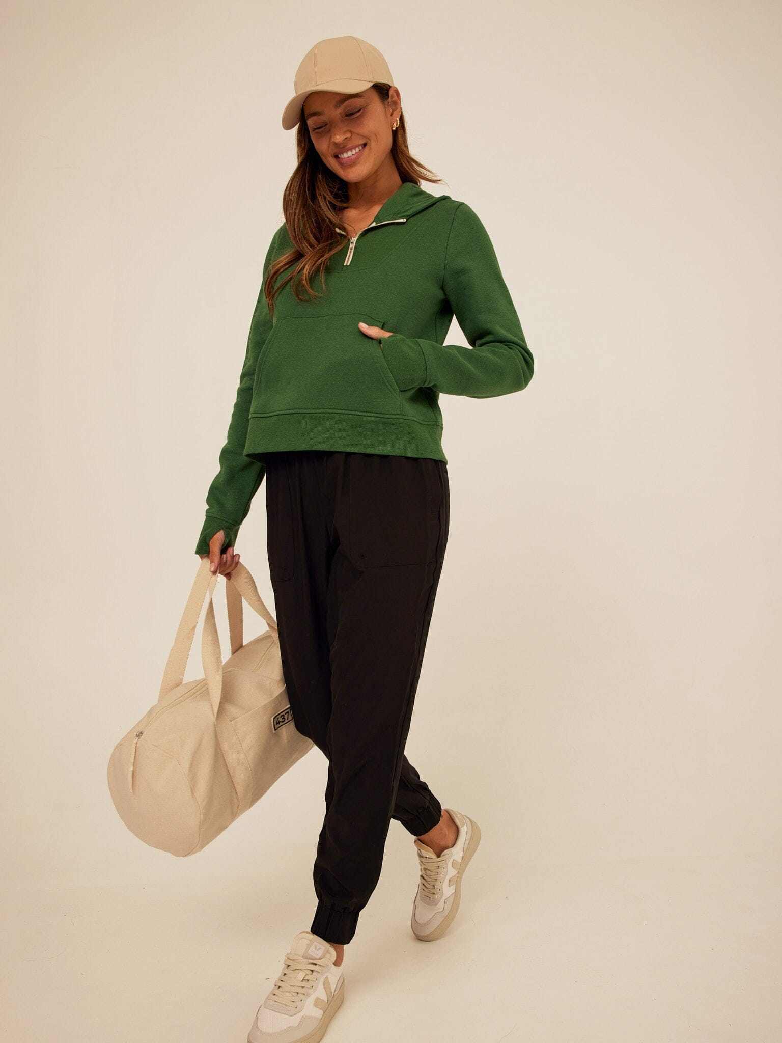 Triblend Fleece Quarter Zip Hoodie with Thumbholes and Pockets