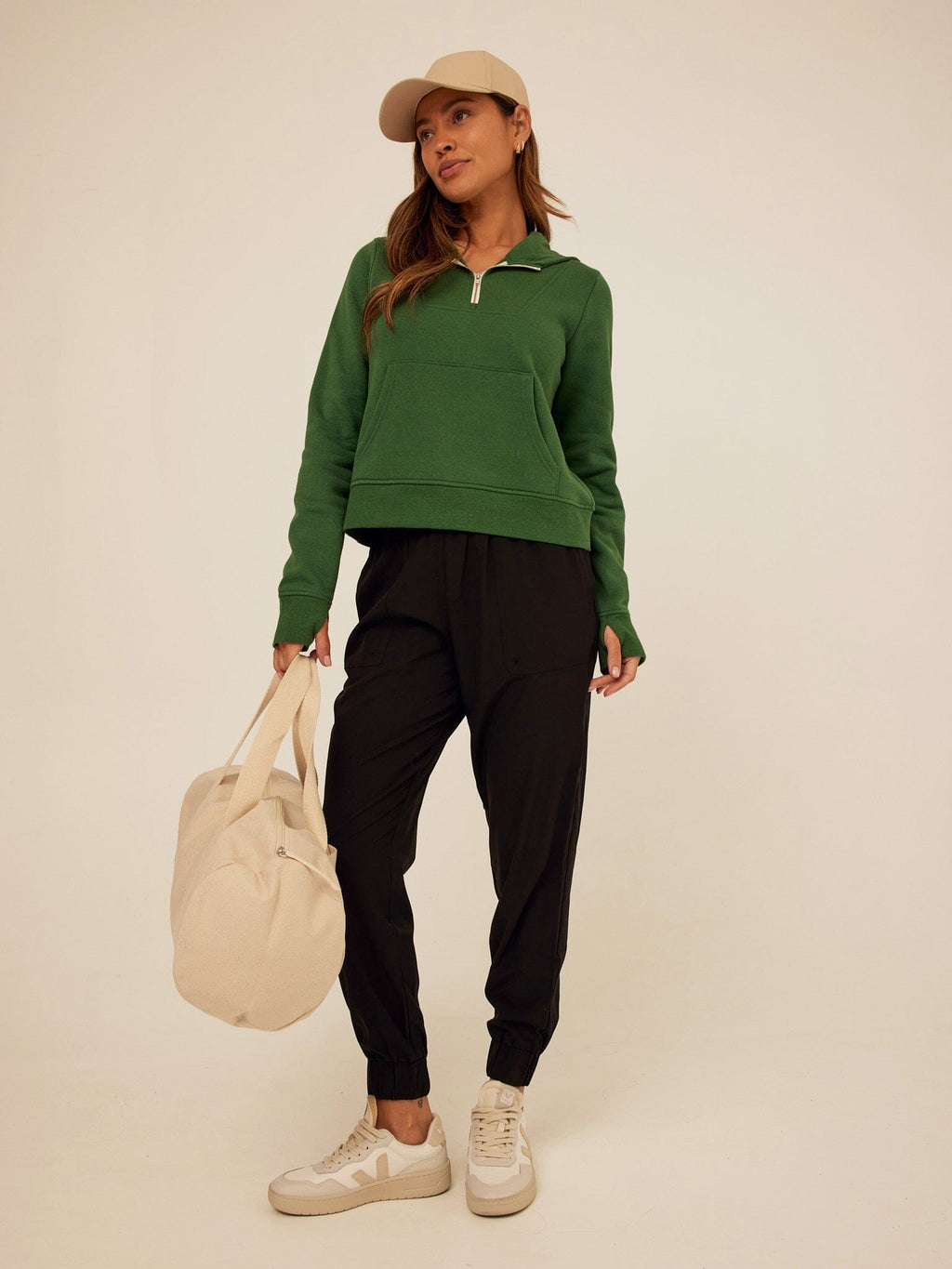 Triblend Fleece Quarter Zip Hoodie with Thumbholes and Pockets