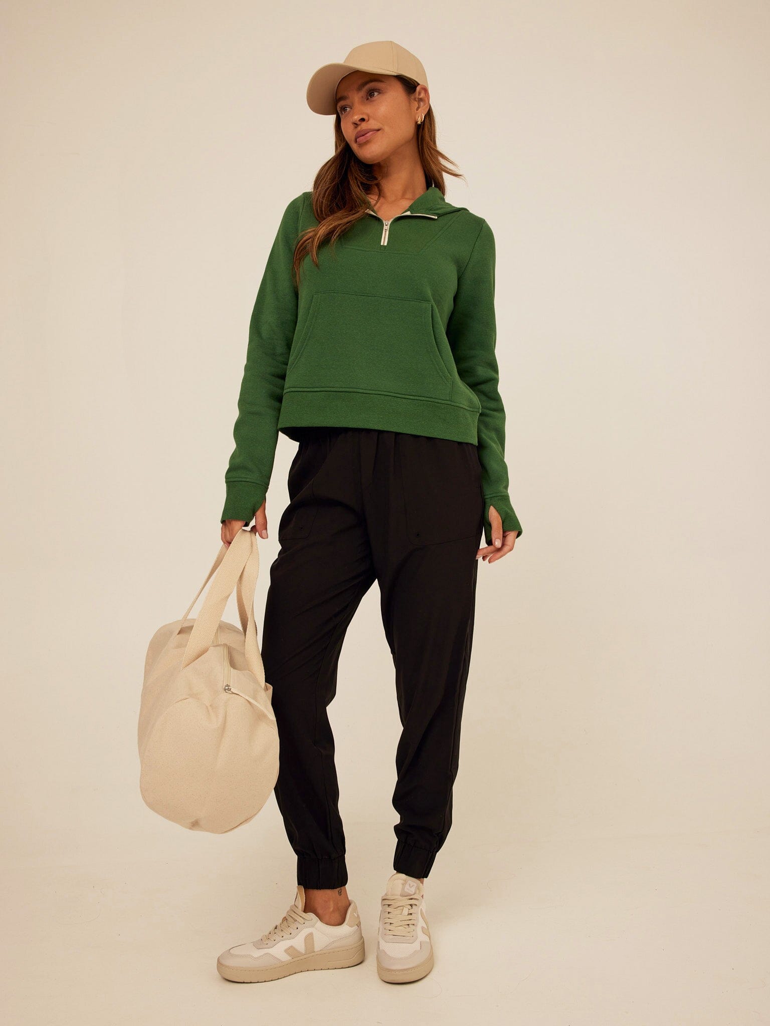 Triblend Fleece Quarter Zip Hoodie with Thumbholes and Pockets