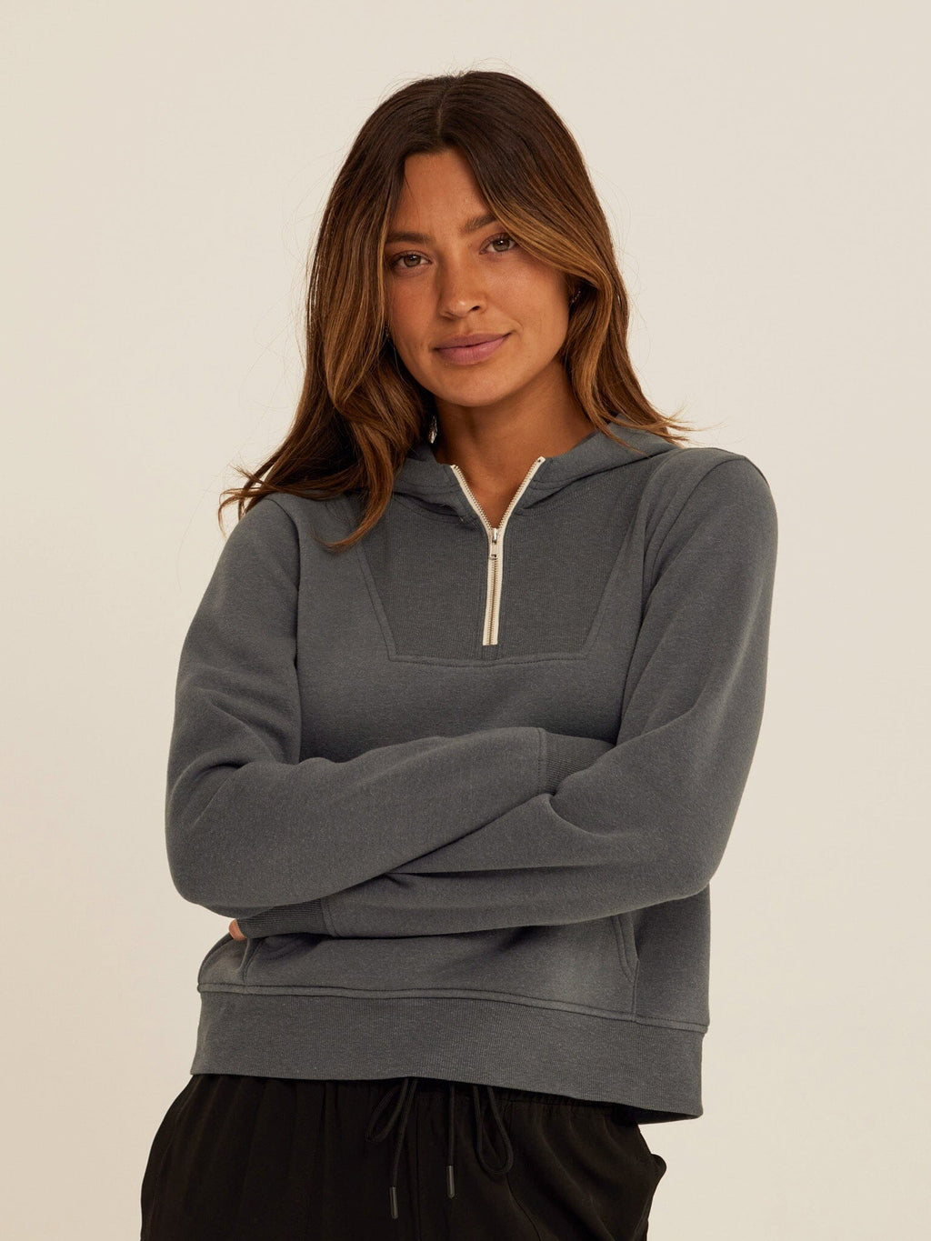 Tyra Triblend Fleece 1/4-Zip Hoodie in Charcoal Grey