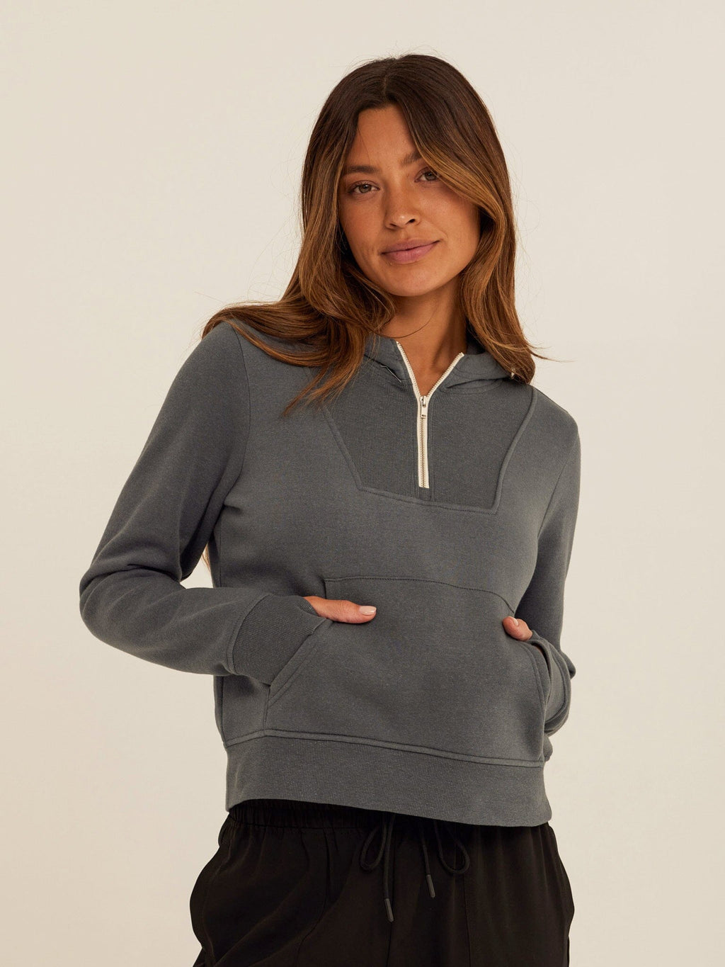 Tyra Triblend Fleece 1/4-Zip Hoodie in Charcoal Grey