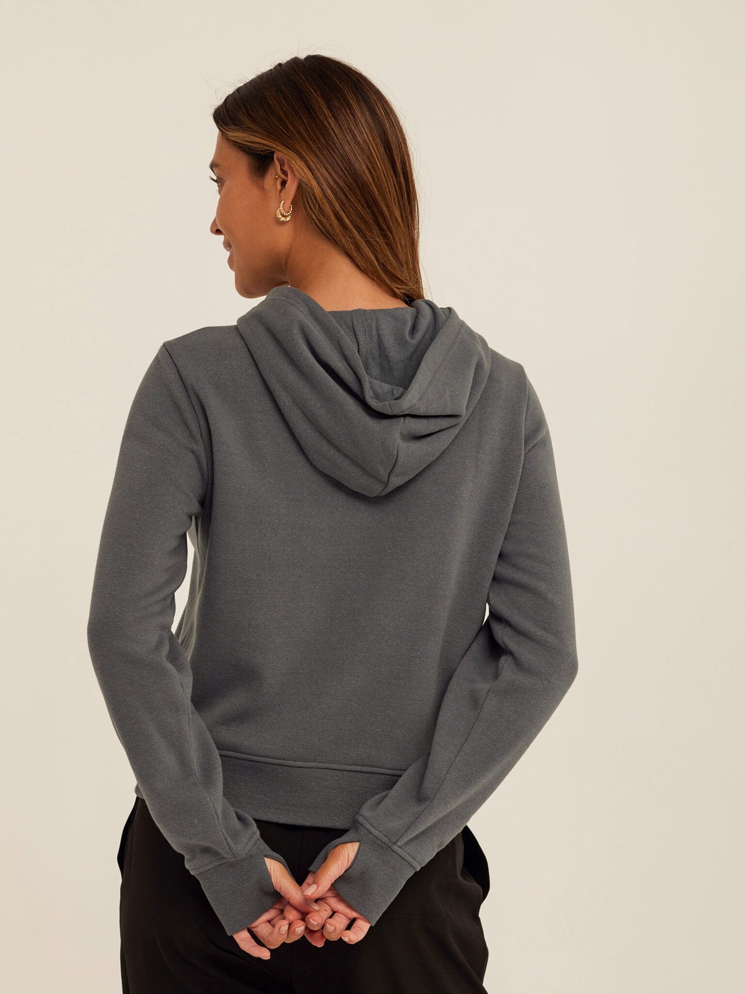 Tyra Triblend Fleece 1/4-Zip Hoodie in Charcoal Grey