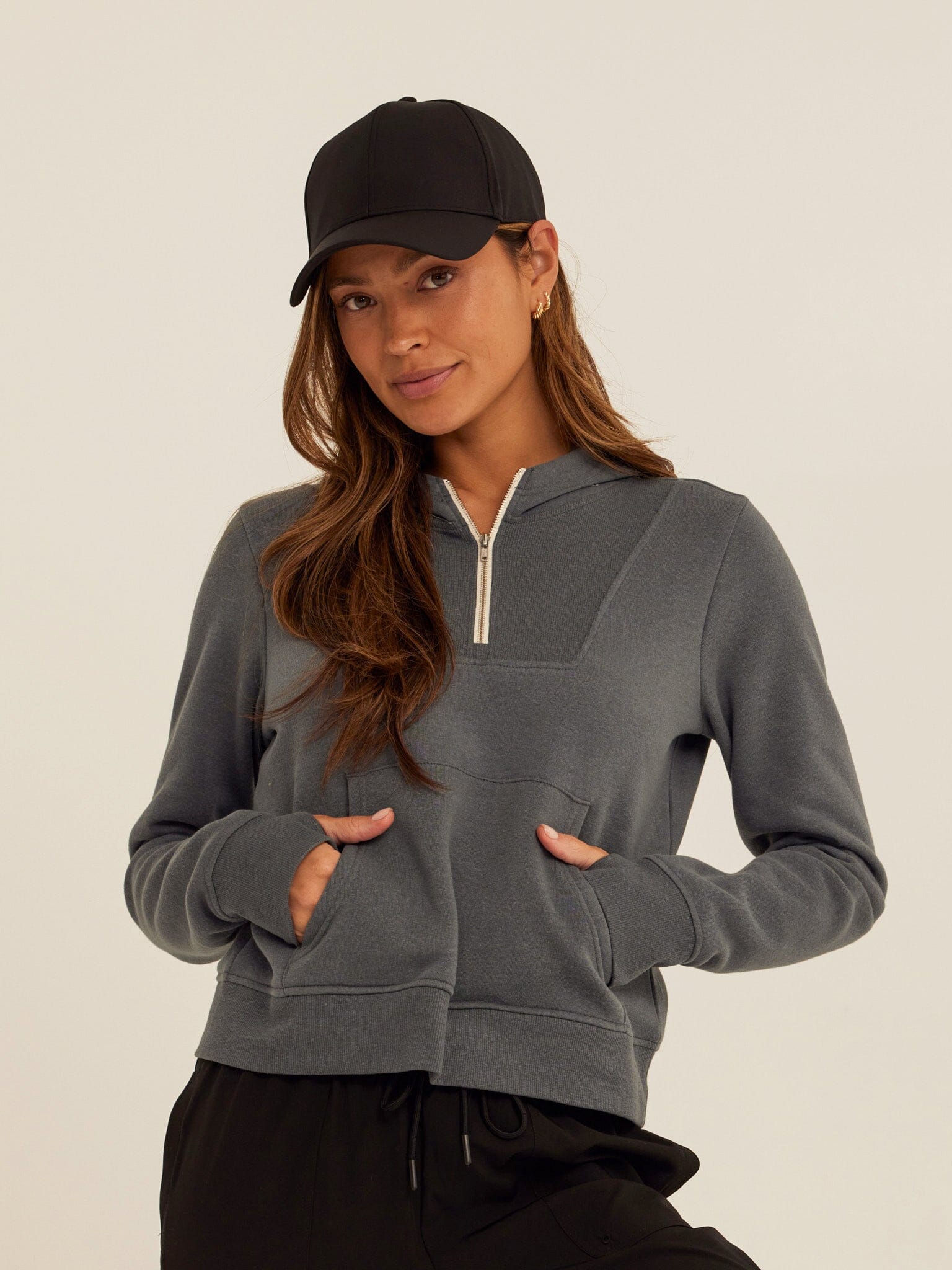 Tyra Triblend Fleece 1/4-Zip Hoodie in Charcoal Grey