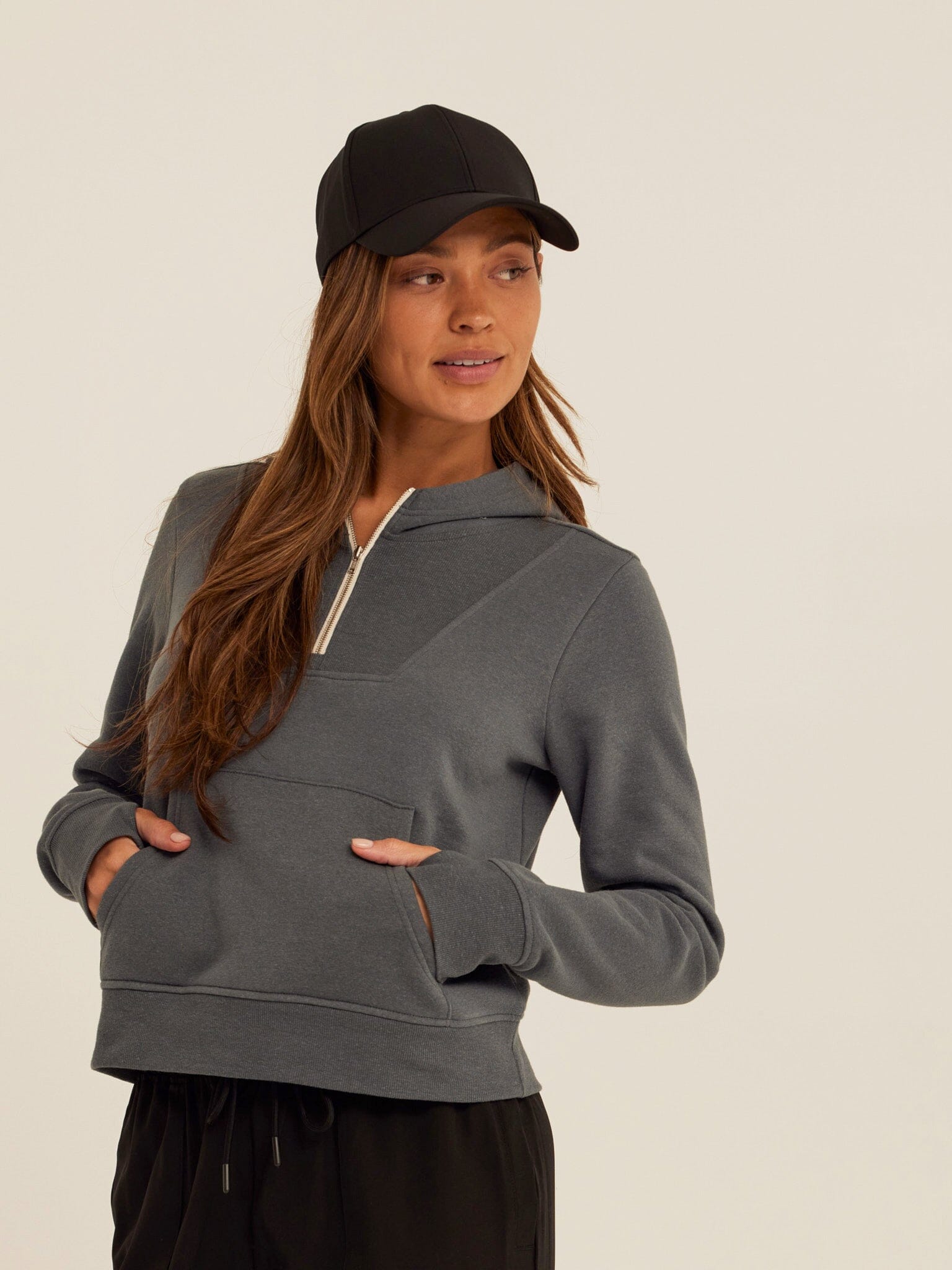 Tyra Triblend Fleece 1/4-Zip Hoodie in Charcoal Grey