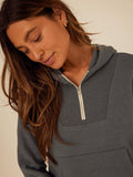 Women's charcoal grey 1/4-zip fleece hoodie with thumbholes and pockets