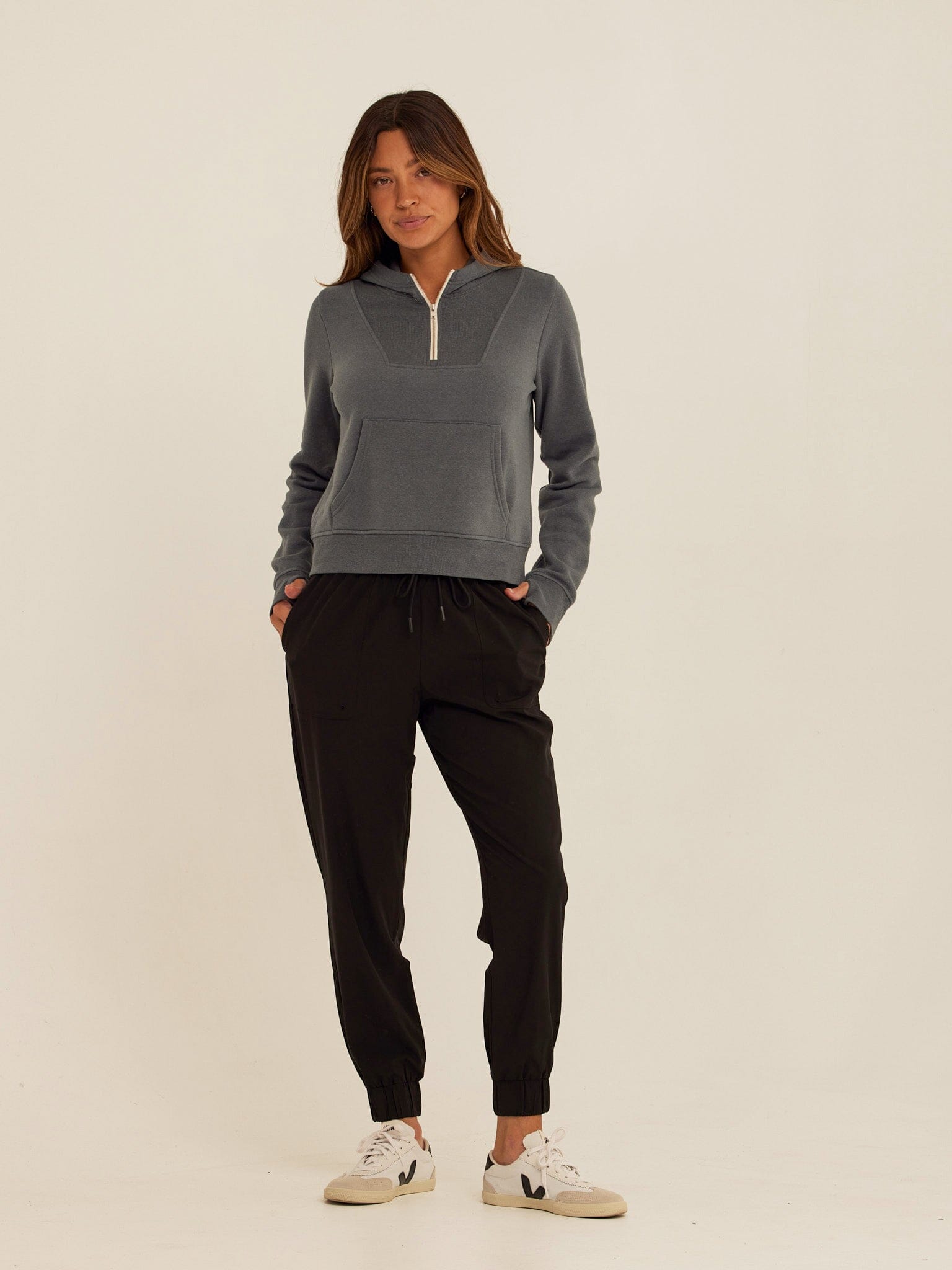 Tyra Triblend Fleece 1/4-Zip Hoodie in Charcoal Grey