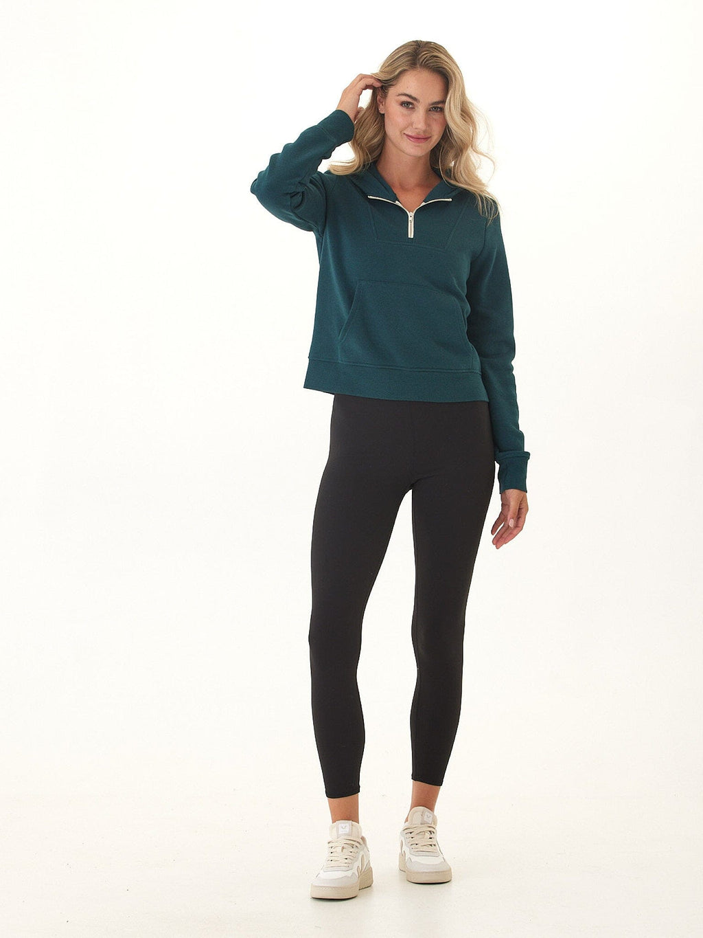 Tyra Triblend Fleece Quarter Zip Hoodie in Teal or Dark-Green