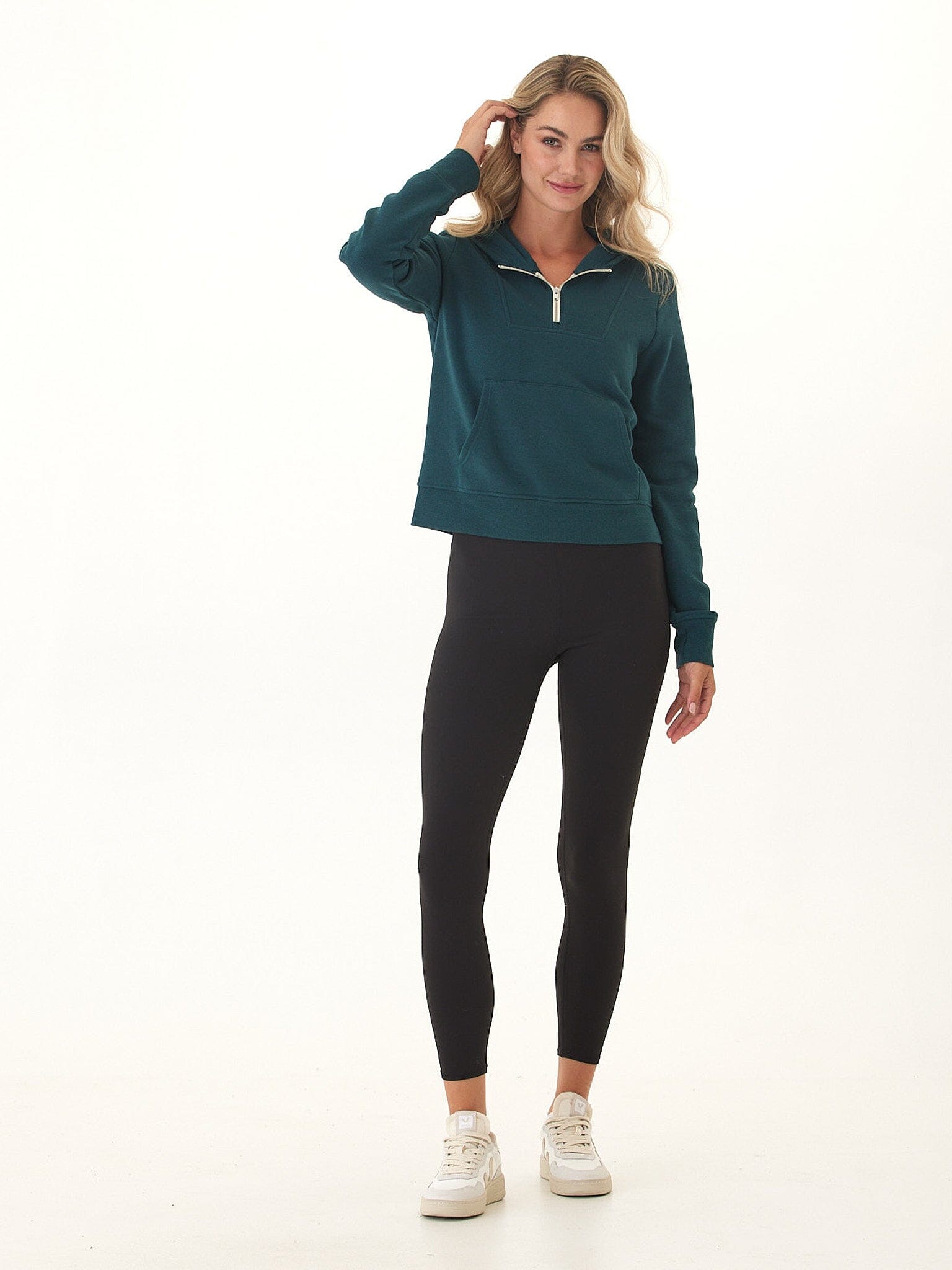 Tyra Triblend Fleece Quarter Zip Hoodie in Teal or Dark-Green