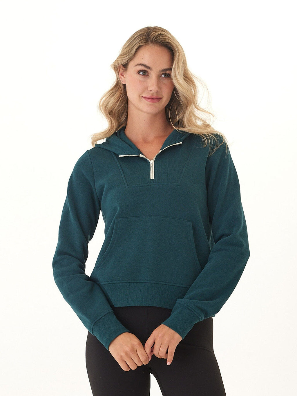 Tyra Triblend Fleece Quarter Zip Hoodie in Teal or Dark-Green