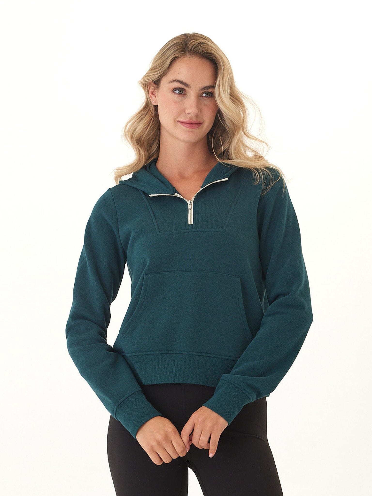 Tyra Triblend Fleece Quarter Zip Hoodie in Teal or Dark-Green
