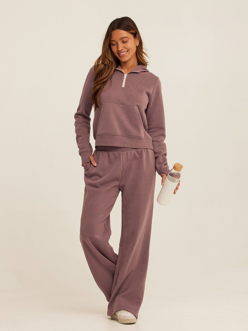 Tyra Triblend Fleece Quarter Zip Hoodie in Mauve and Dusty-Purple