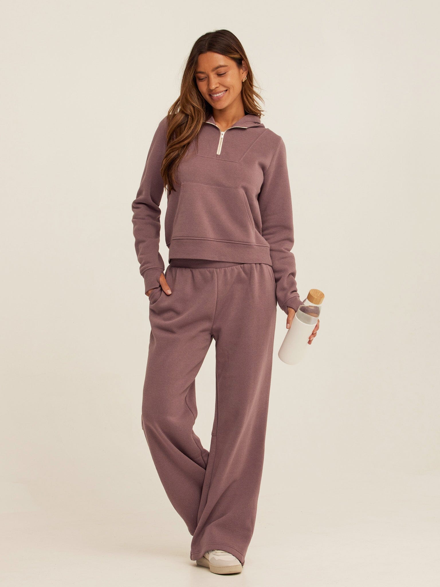 Tyra Triblend Fleece Quarter Zip Hoodie in Mauve and Dusty-Purple