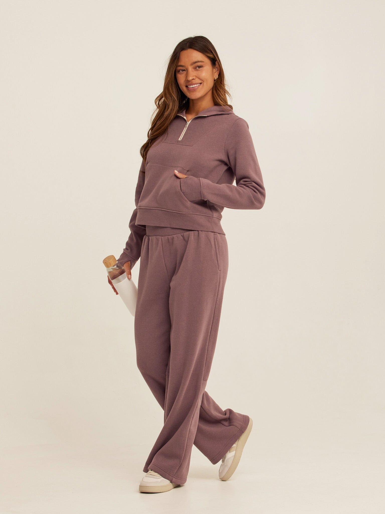 Tyra Triblend Fleece Quarter Zip Hoodie in Mauve and Dusty-Purple