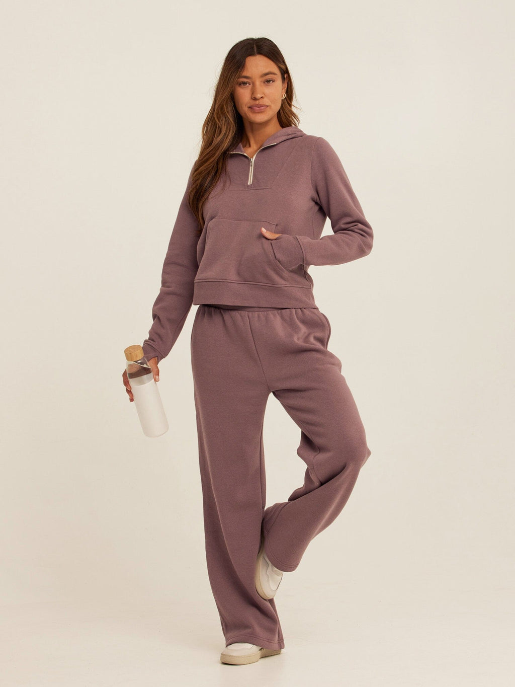 Tyra Triblend Fleece Quarter Zip Hoodie in Mauve and Dusty-Purple