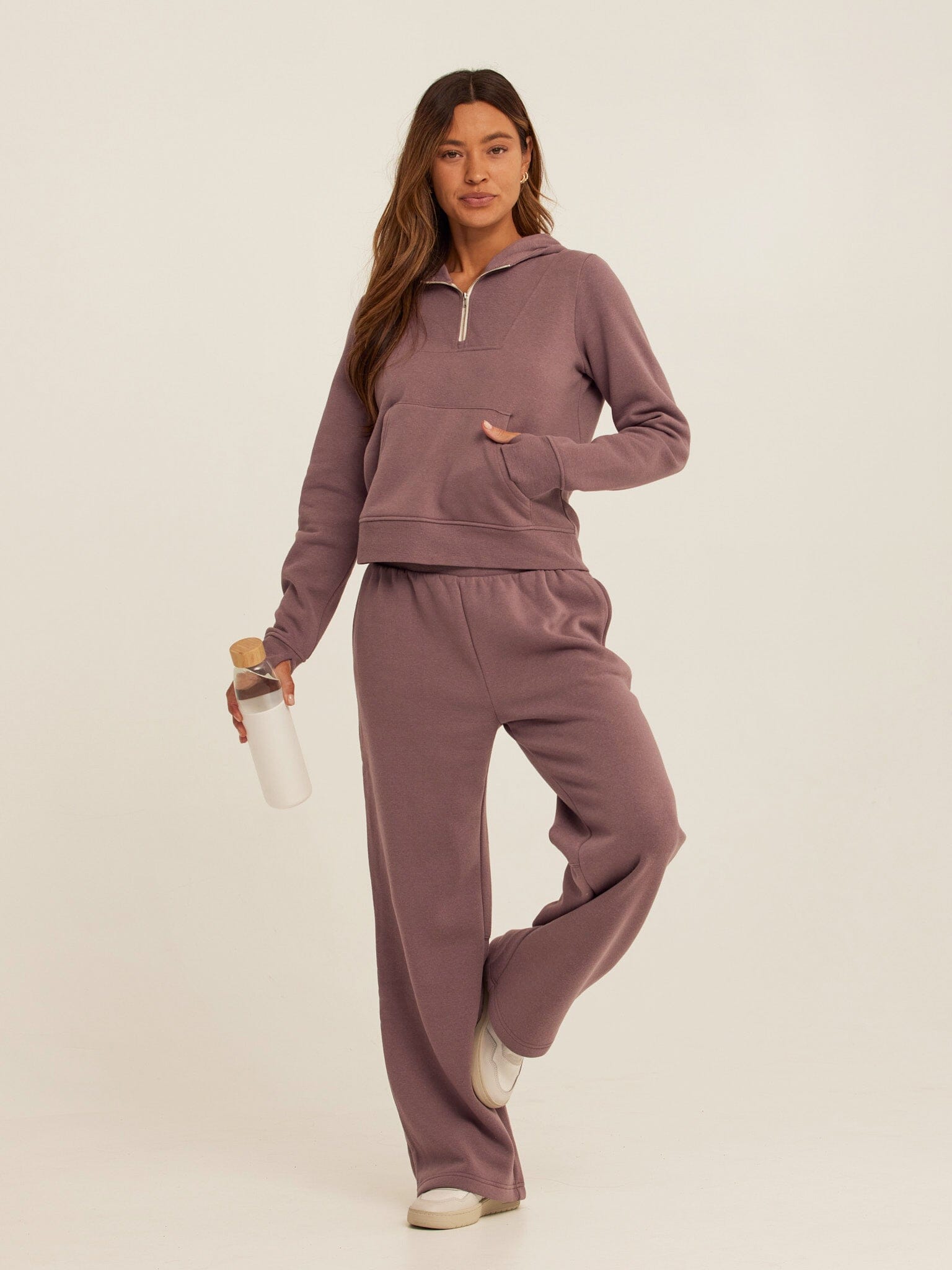 Tyra Triblend Fleece Quarter Zip Hoodie in Mauve and Dusty-Purple