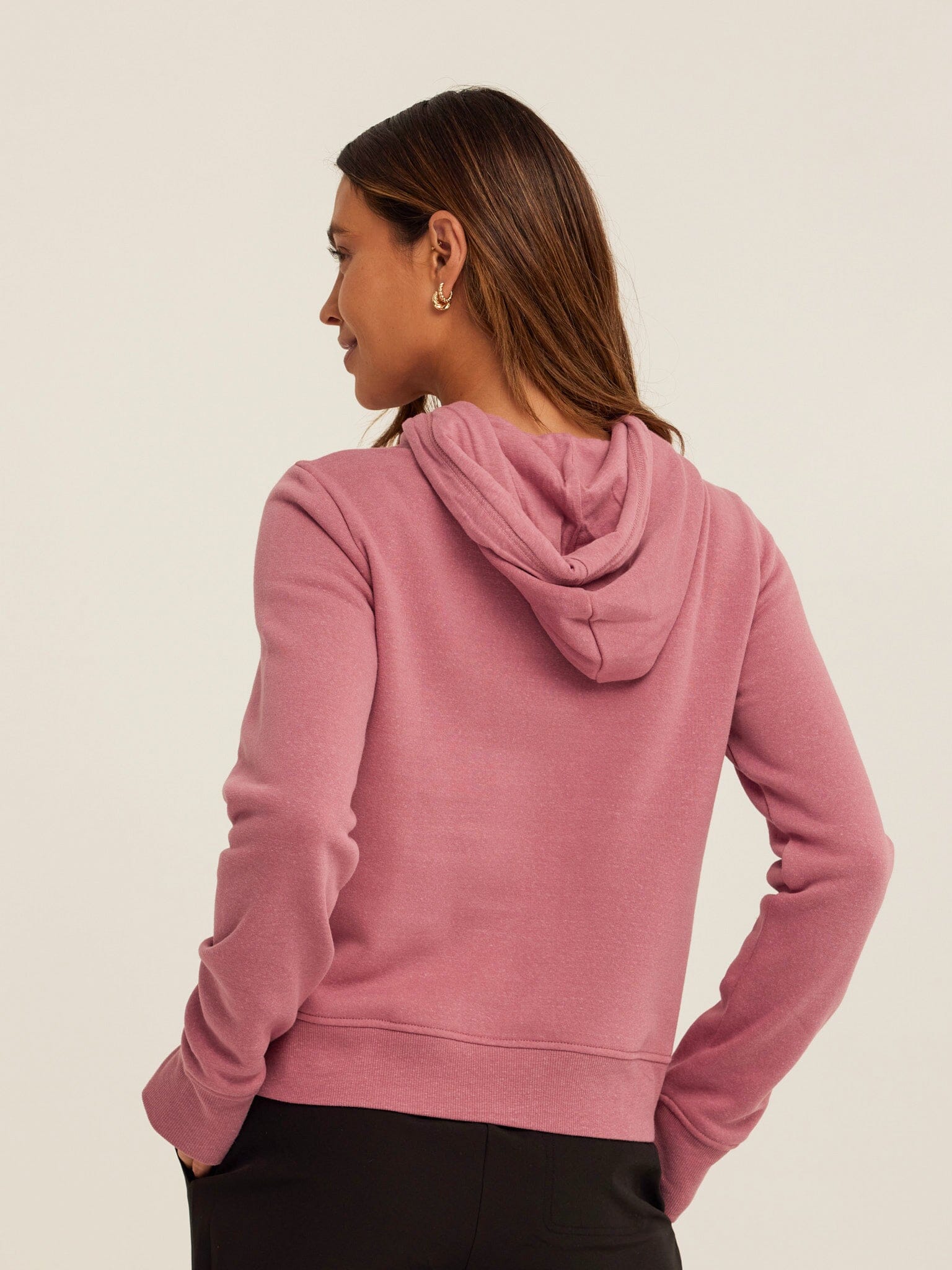 Tyra Women's Quarter Zip Hoodie in Mauve and White