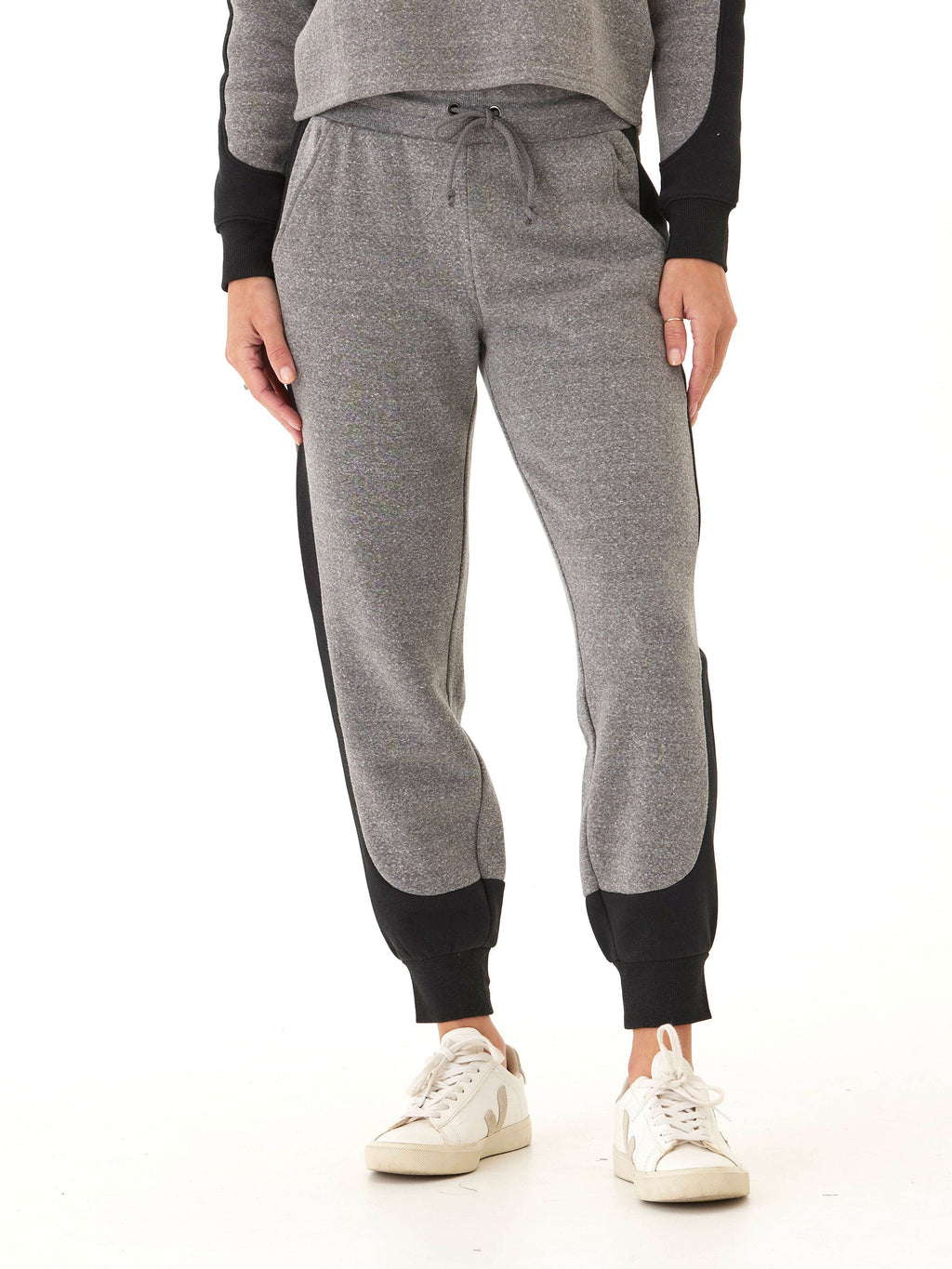 Sloane Triblend Fleece Colorblock Joggers featuring a thick waistband and side pockets