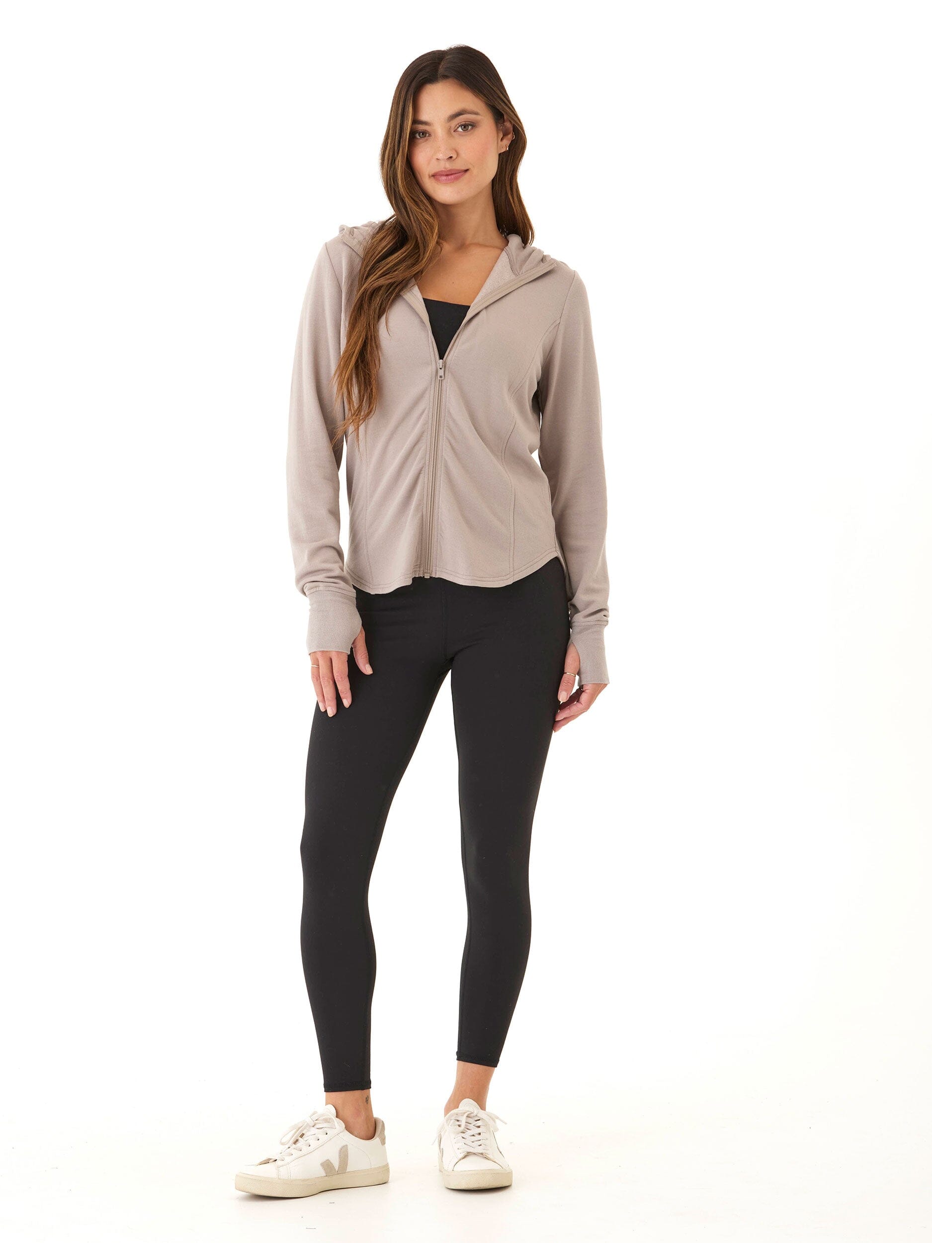 Ophelia Feather Fleece Zip Hoodie in Taupe