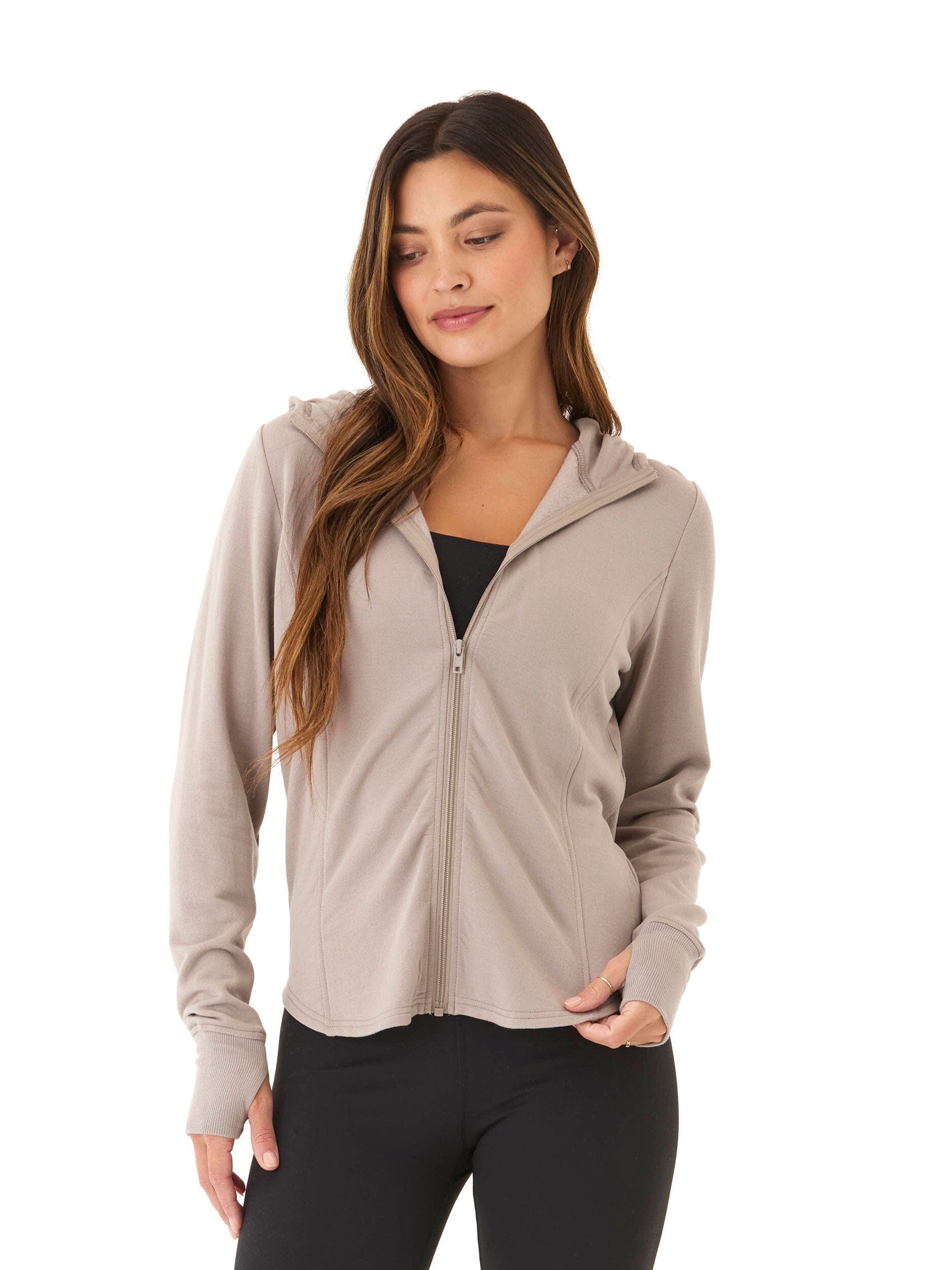 Ophelia Feather Fleece Zip Hoodie in Taupe