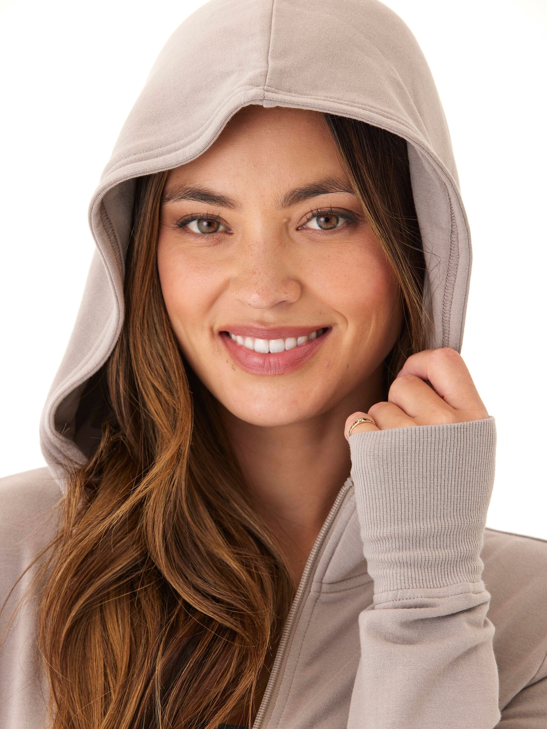 Ophelia Feather Fleece Zip Hoodie in Taupe