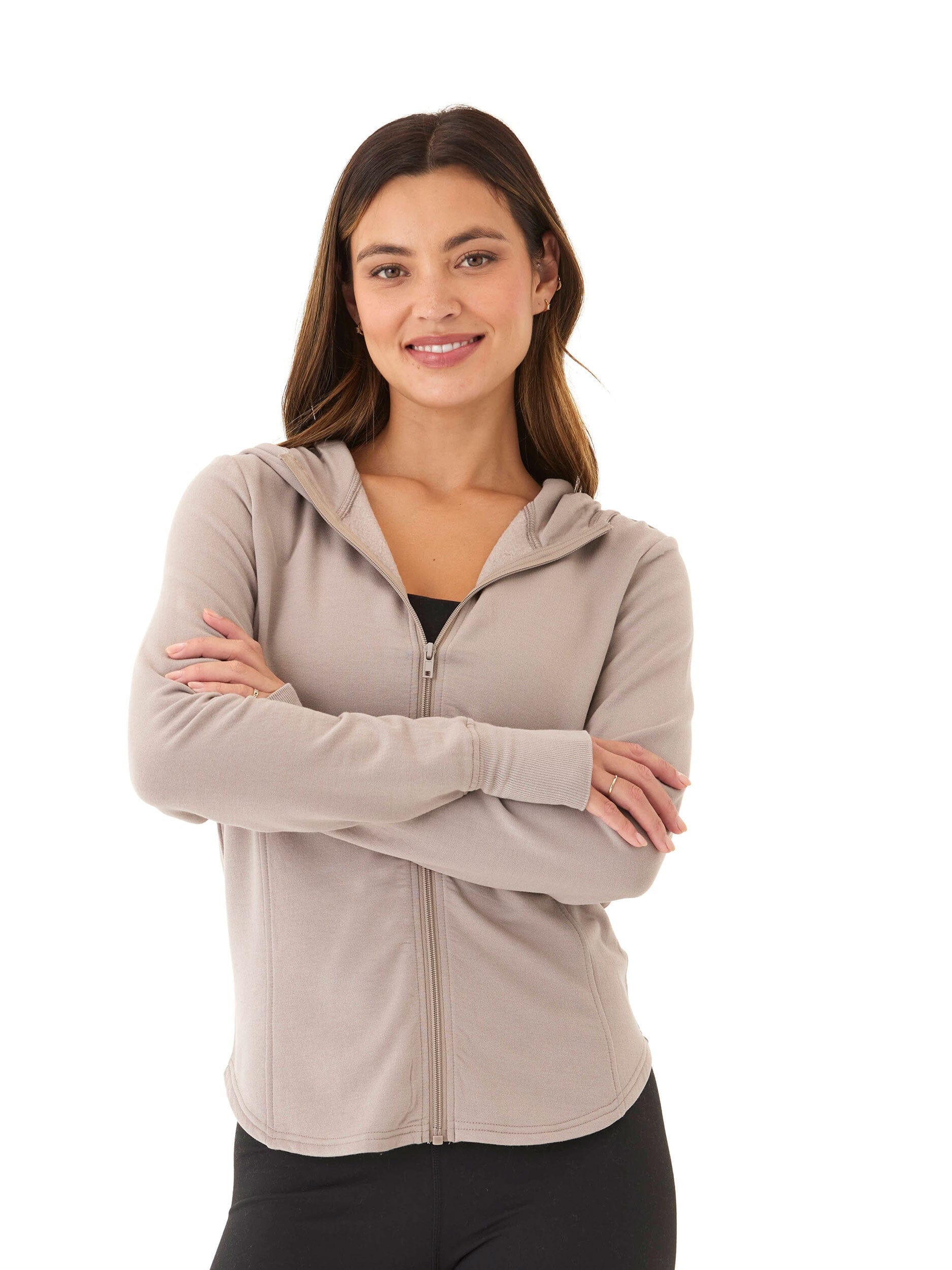 Ophelia Feather Fleece Zip Hoodie in Taupe