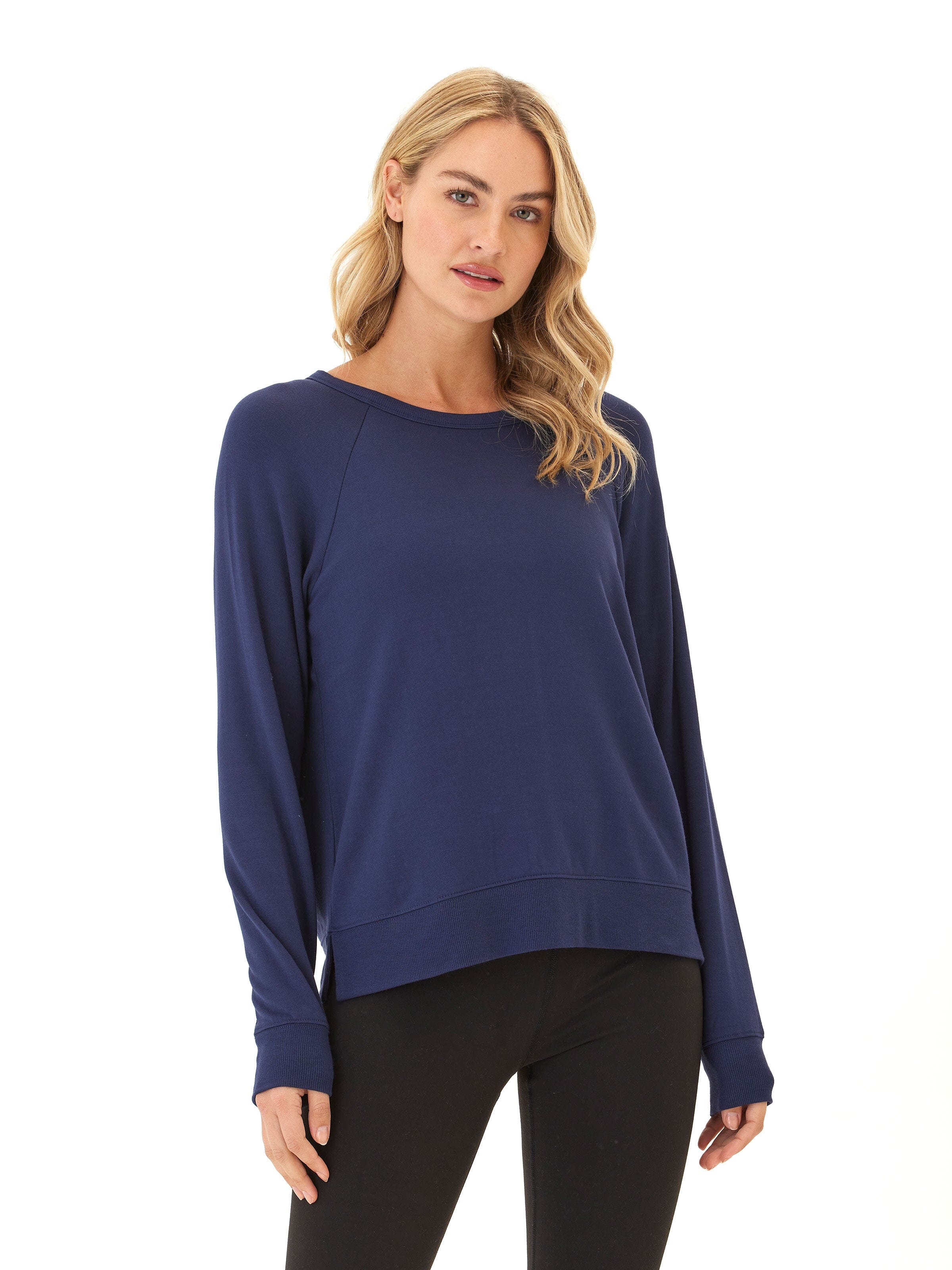 Danica Feather Fleece Pullover featuring a feminine criss-cross back design in a soft, cozy fabric.